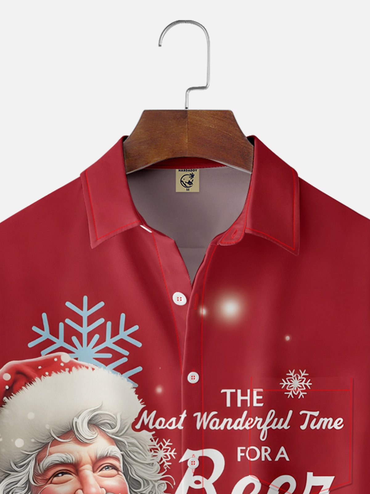 Moisture-Wicking Santa Claus Beer Chest Pocket Hawaiian Shirt