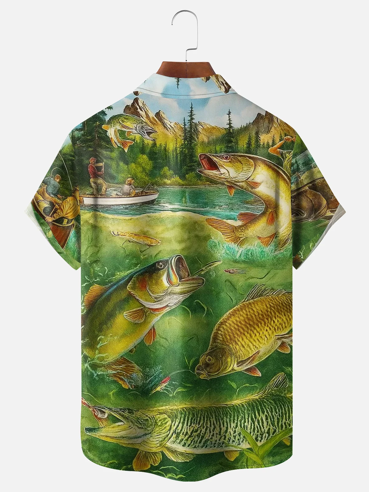Moisture Wicking Gradient Color Lakeside Fishing Chest Pocket Hawaiian Shirt