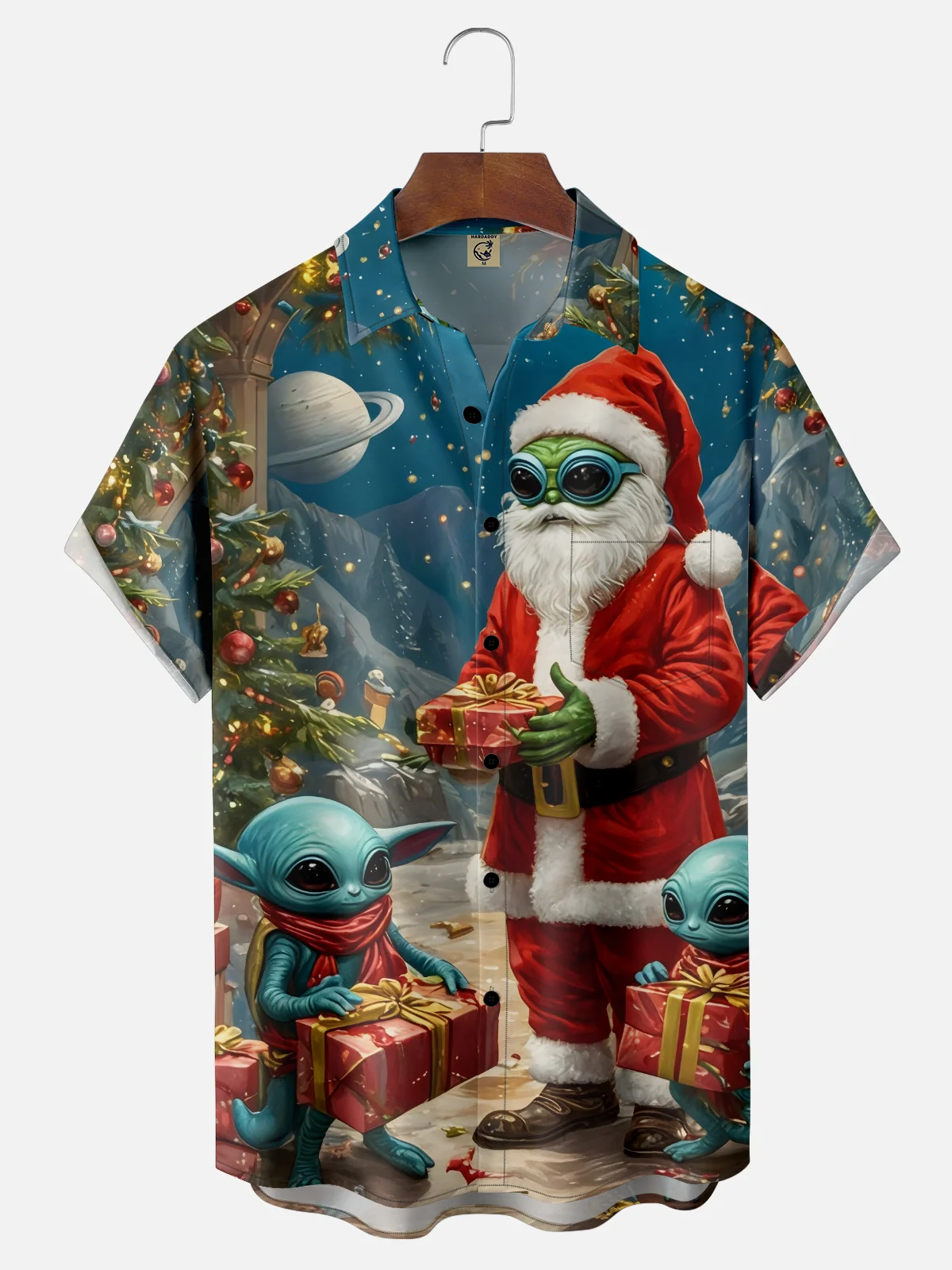 Moisture-wicking Christmas Santa Claus Alien Gifts Chest Pocket Casual Shirt