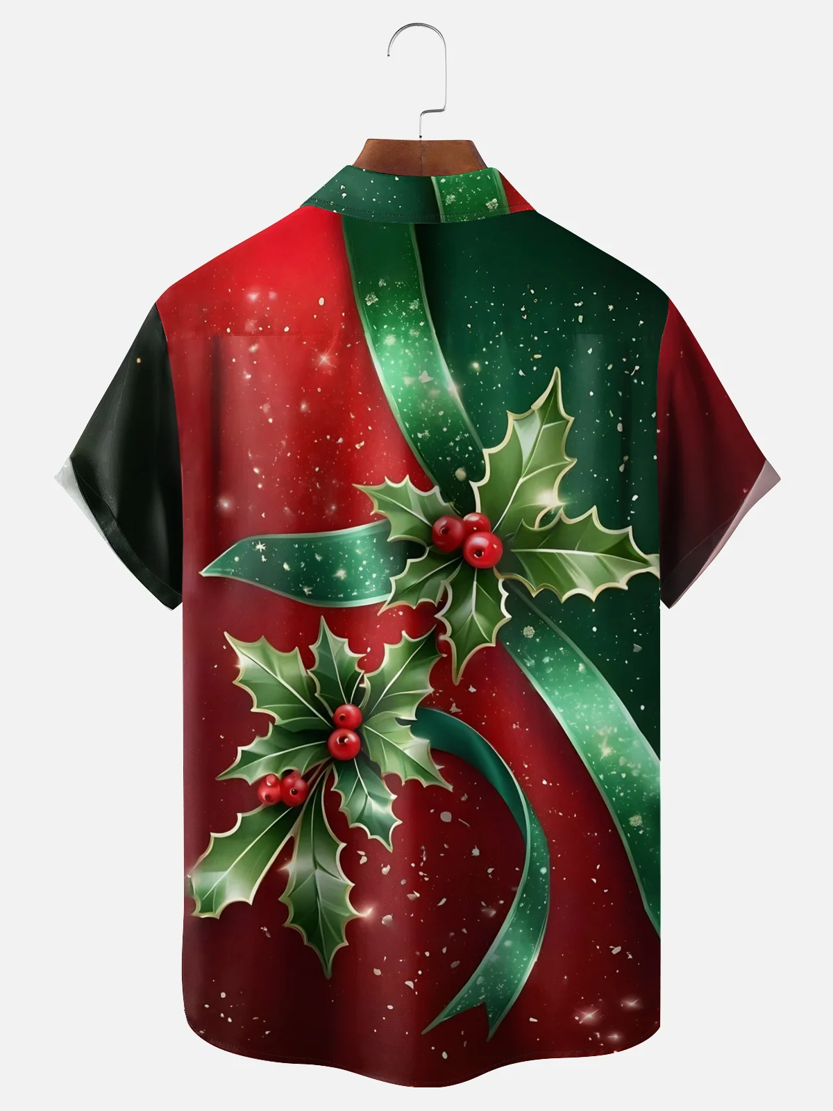 Moisture-wicking Christmas Art Christmas Red Berries Chest Pocket Casual Shirt