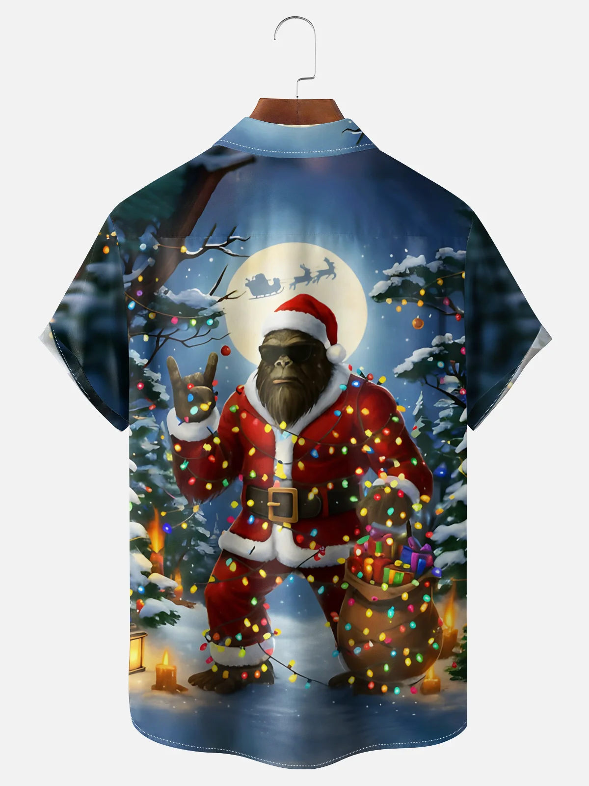 Moisture Wicking Merry Christmas Bigfoot Chest Pocket Hawaiian Shirt