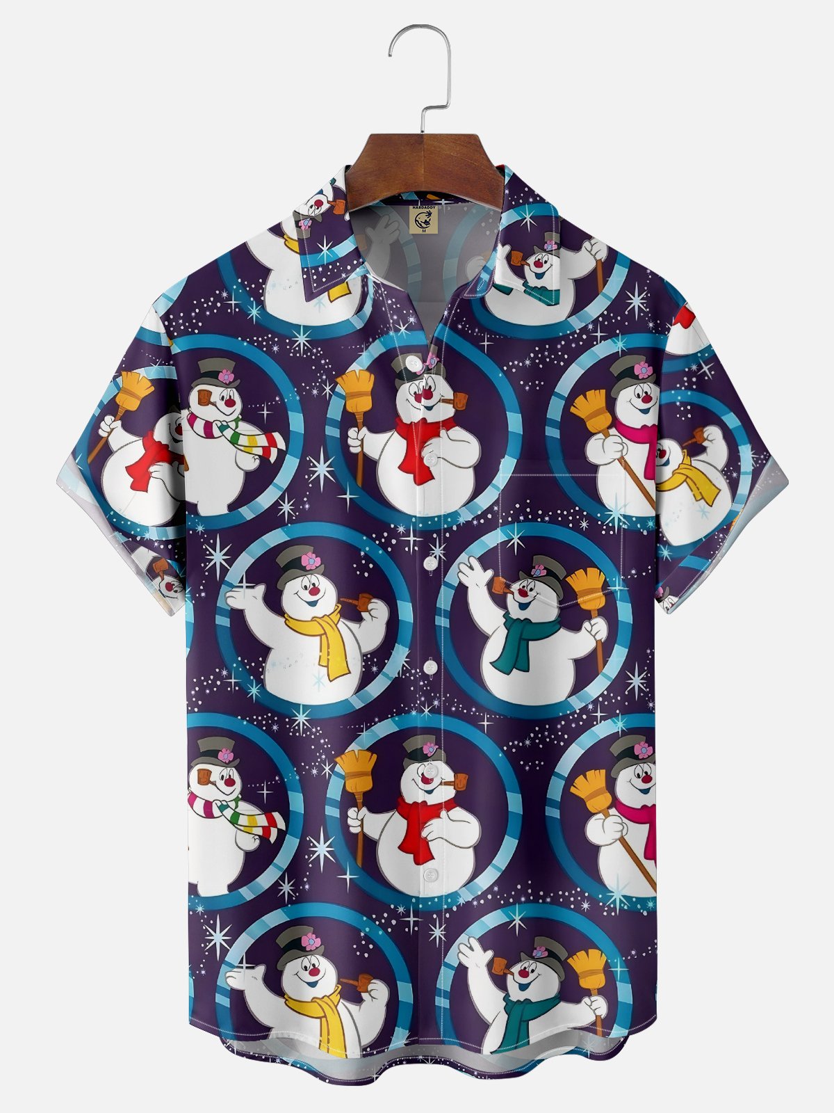 Moisture-wicking Christmas Retro Classic Snowman Chest Pocket Casual Shirt