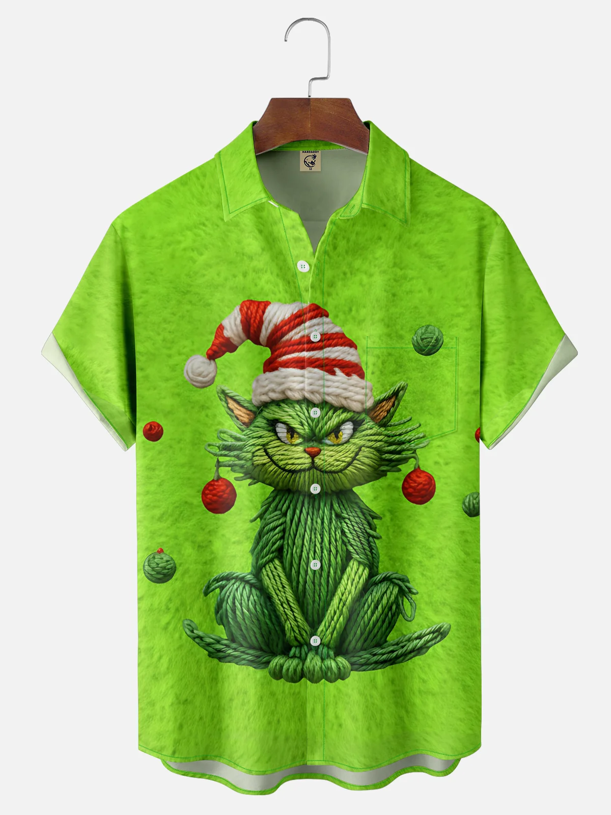 Moisture-wicking Christmas Cat Chest Pocket Casual Shirt