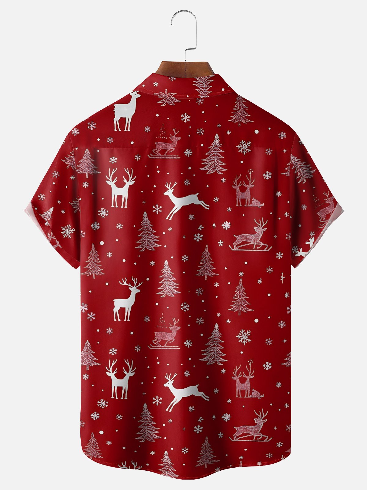 Moisture-wicking Christmas Reindeer Chest Pocket Casual Shirt