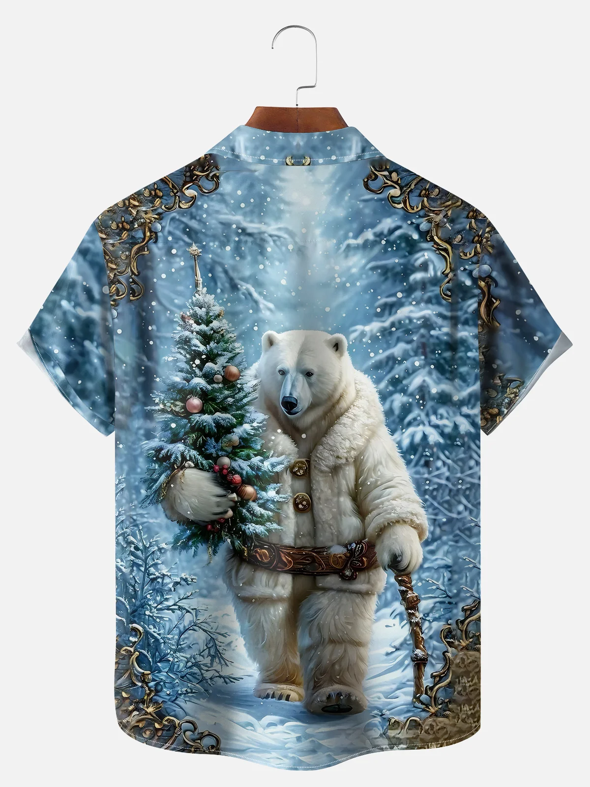 Big Size Moisture-wicking Christmas Polar Bear Christmas Tree Funny Chest Pocket Casual Shirt