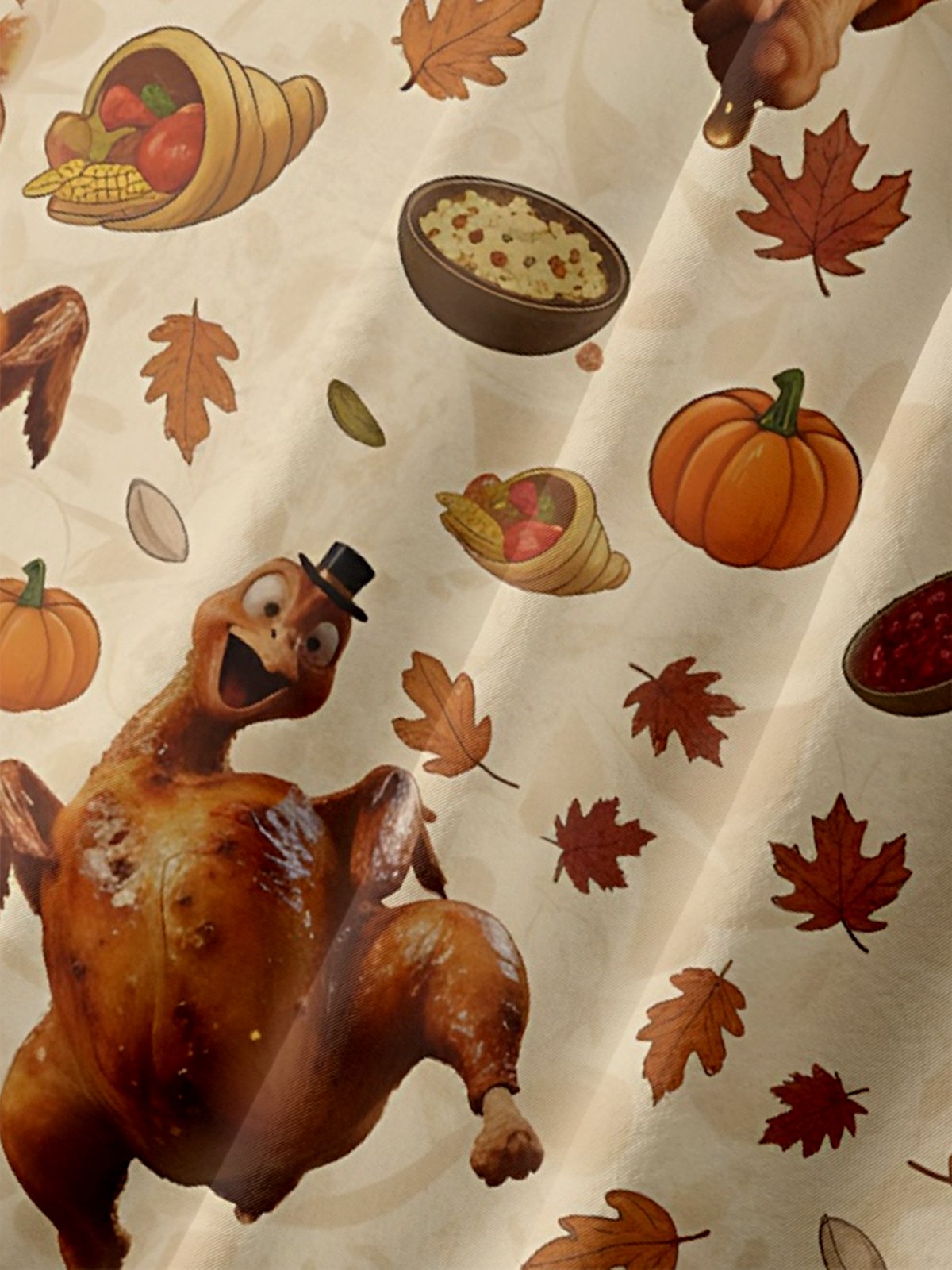 Moisture-wicking Thanksgiving Turkey Pumpkin Chest Pocket Casual Shirt