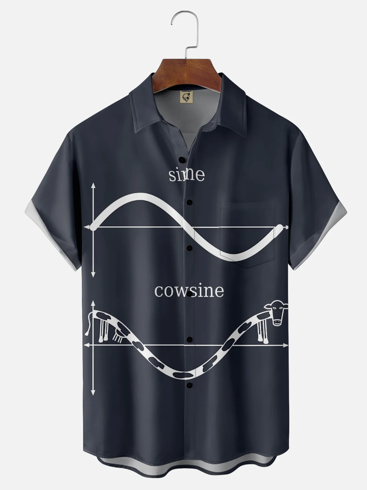 Moisture Wicking Fun Math Pun Elements Sine Cowsine Chest Pocket Hawaiian Shirt