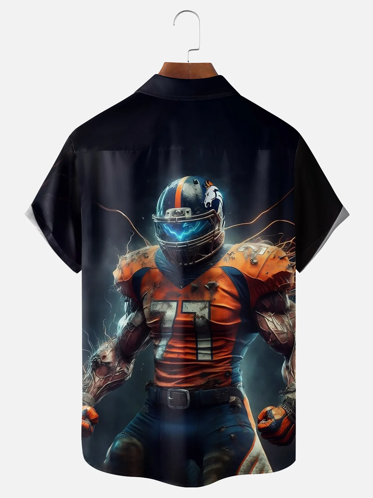 Moisture-wicking American Football Denver Art Mustang Chest Pocket Casual Shirt