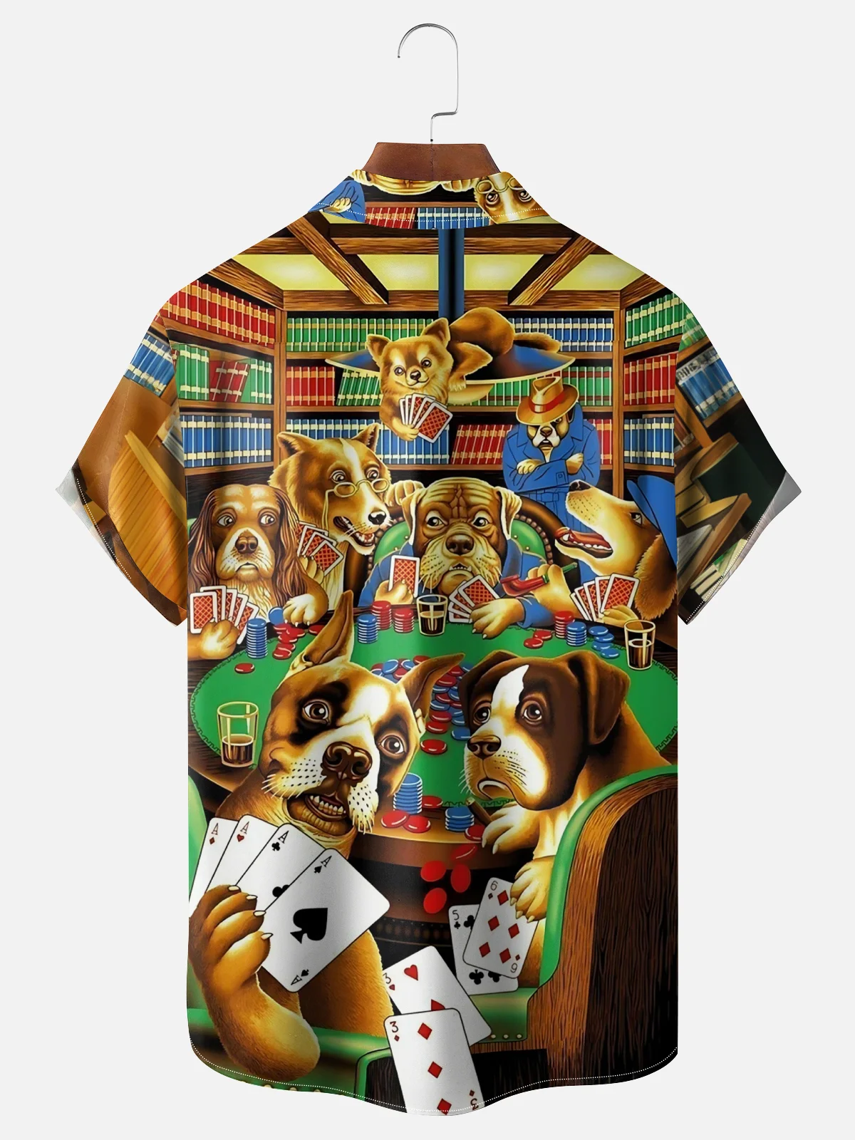 Moisture-wicking Fun Dog Poker Cards Chest Pocket Casual Shirt