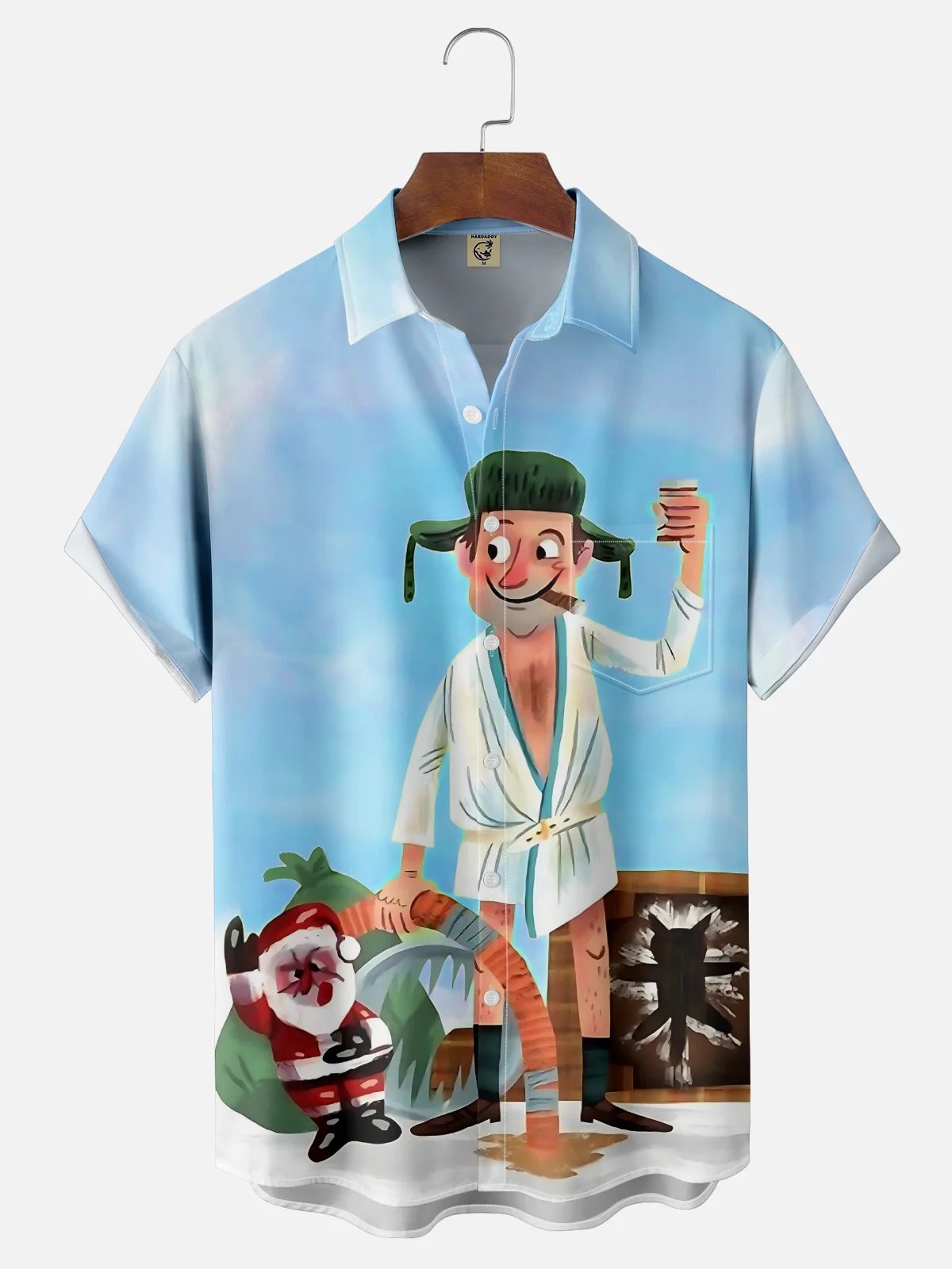 Tall Size Moisture Wicking Crazy Christmas Vacation Eddie Chest Pocket Hawaiian Shirt