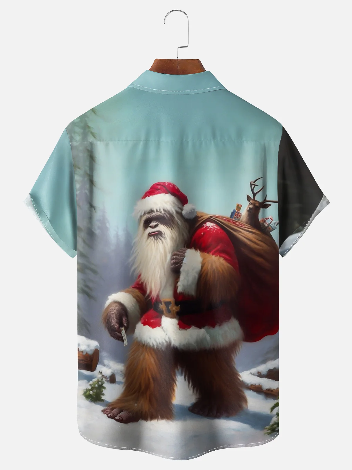 Moisture-wicking Christmas Santa Claus Bigfoot Chest Pocket Casual Shirt