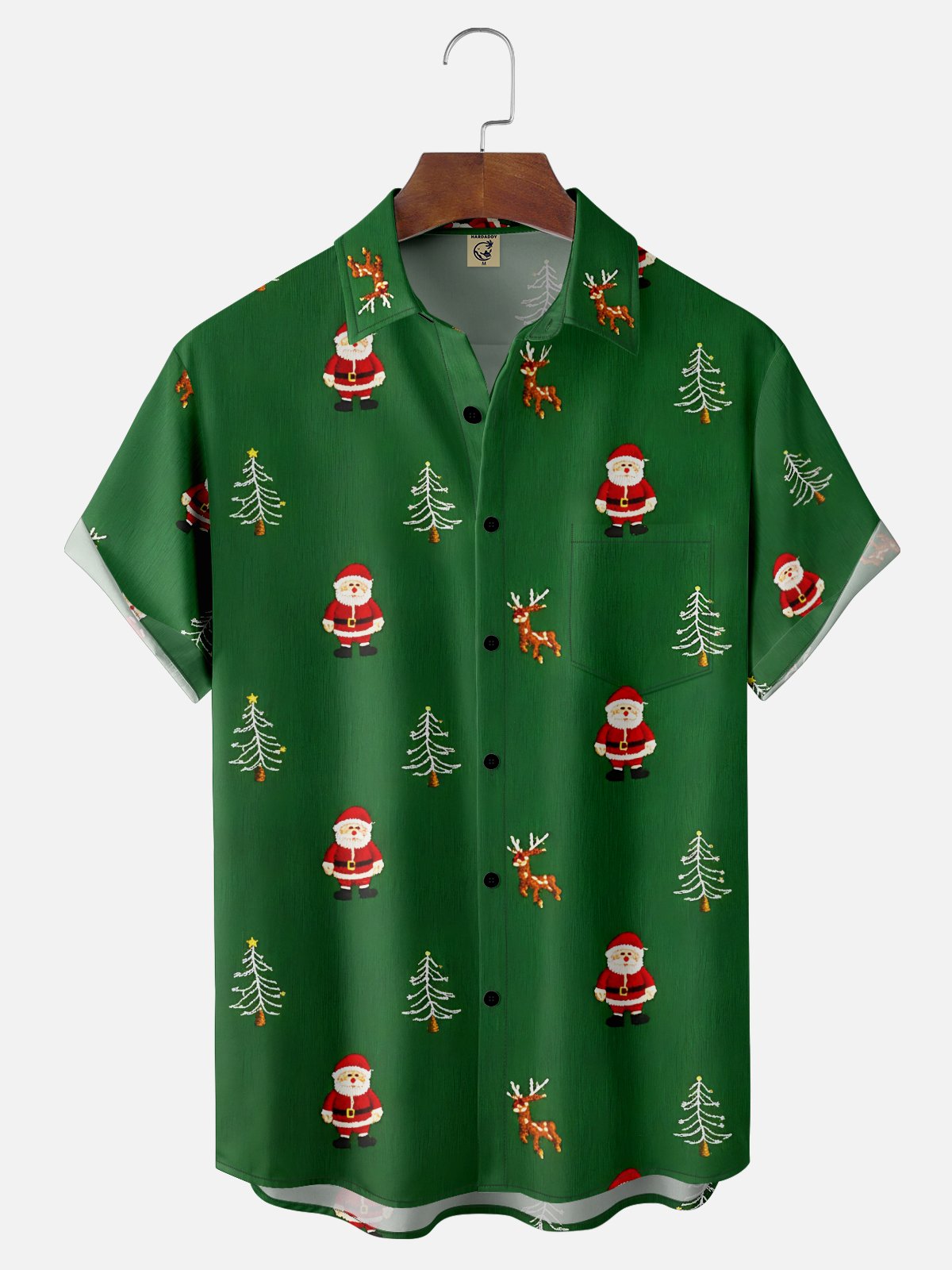 Moisture-wicking Christmas Santa Claus Reindeer Chest Pocket Casual Shirt