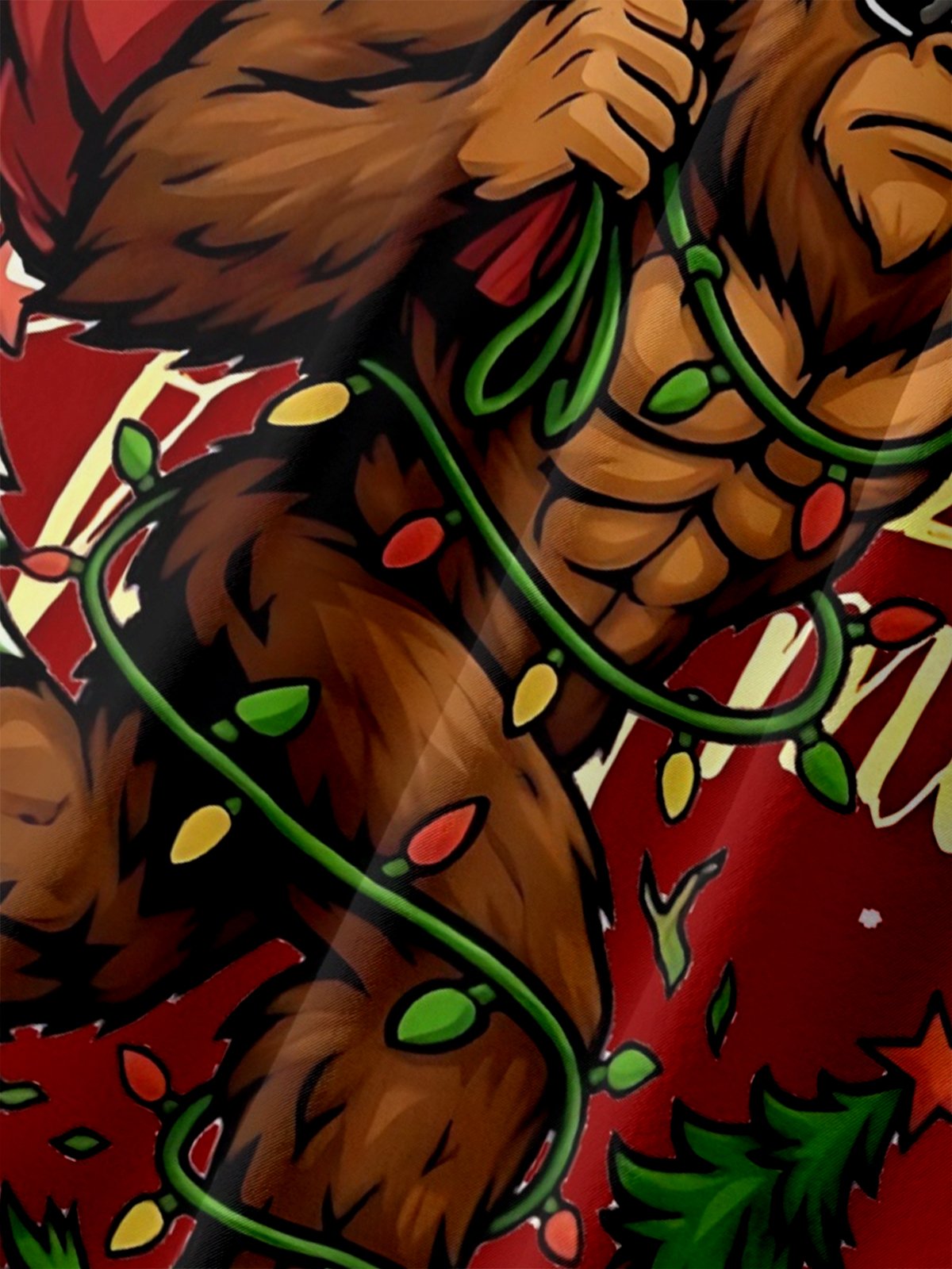 Big Size Moisture Wicking Merry Christmas Bigfoot Chest Pocket Hawaiian Shirt