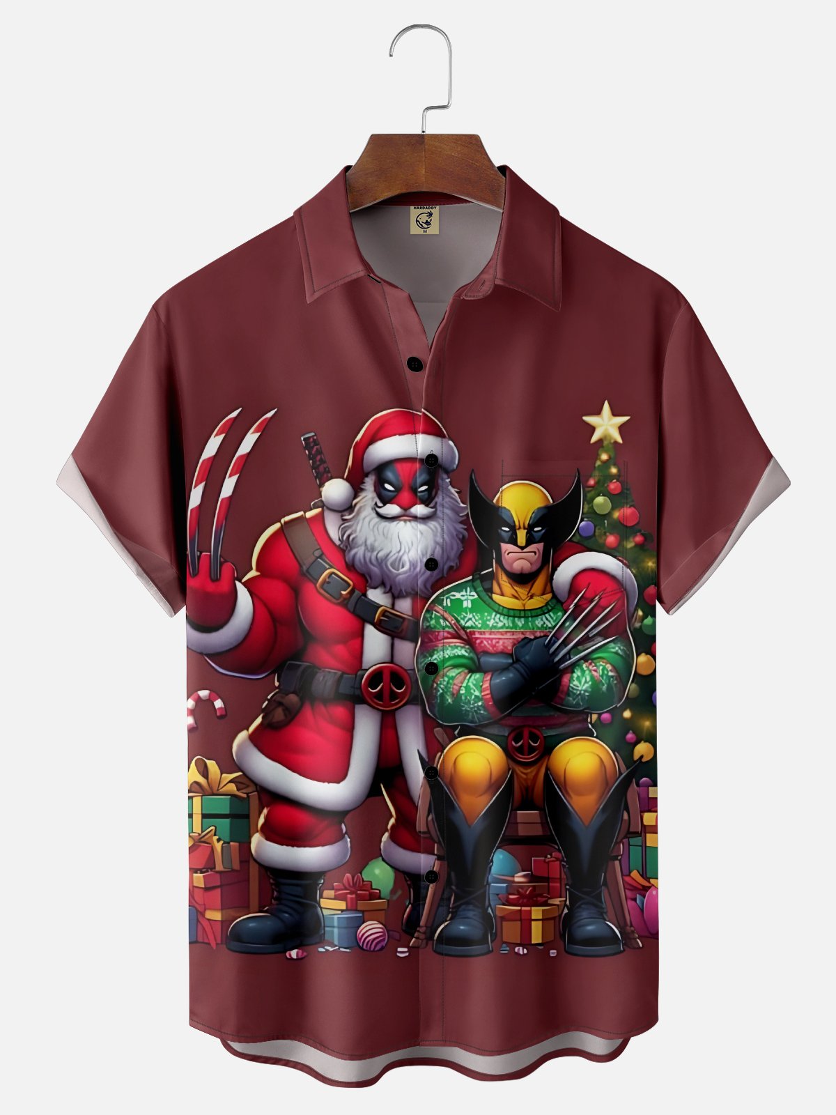 Moisture-Wicking Christmas Wolverine Deadpool Chest Pocket Hawaiian Shirt