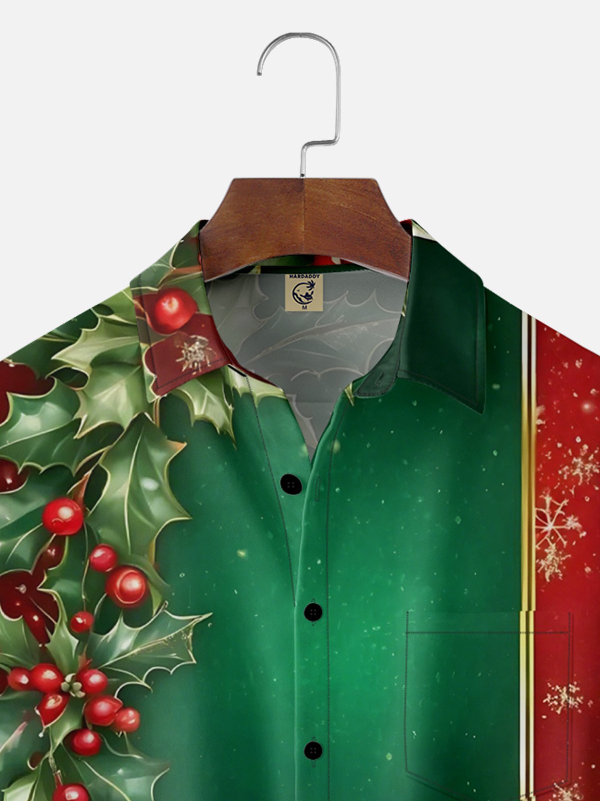 Moisture-wicking Christmas Art Christmas Tree With Red Berries Chest Pocket Bowling Shirt