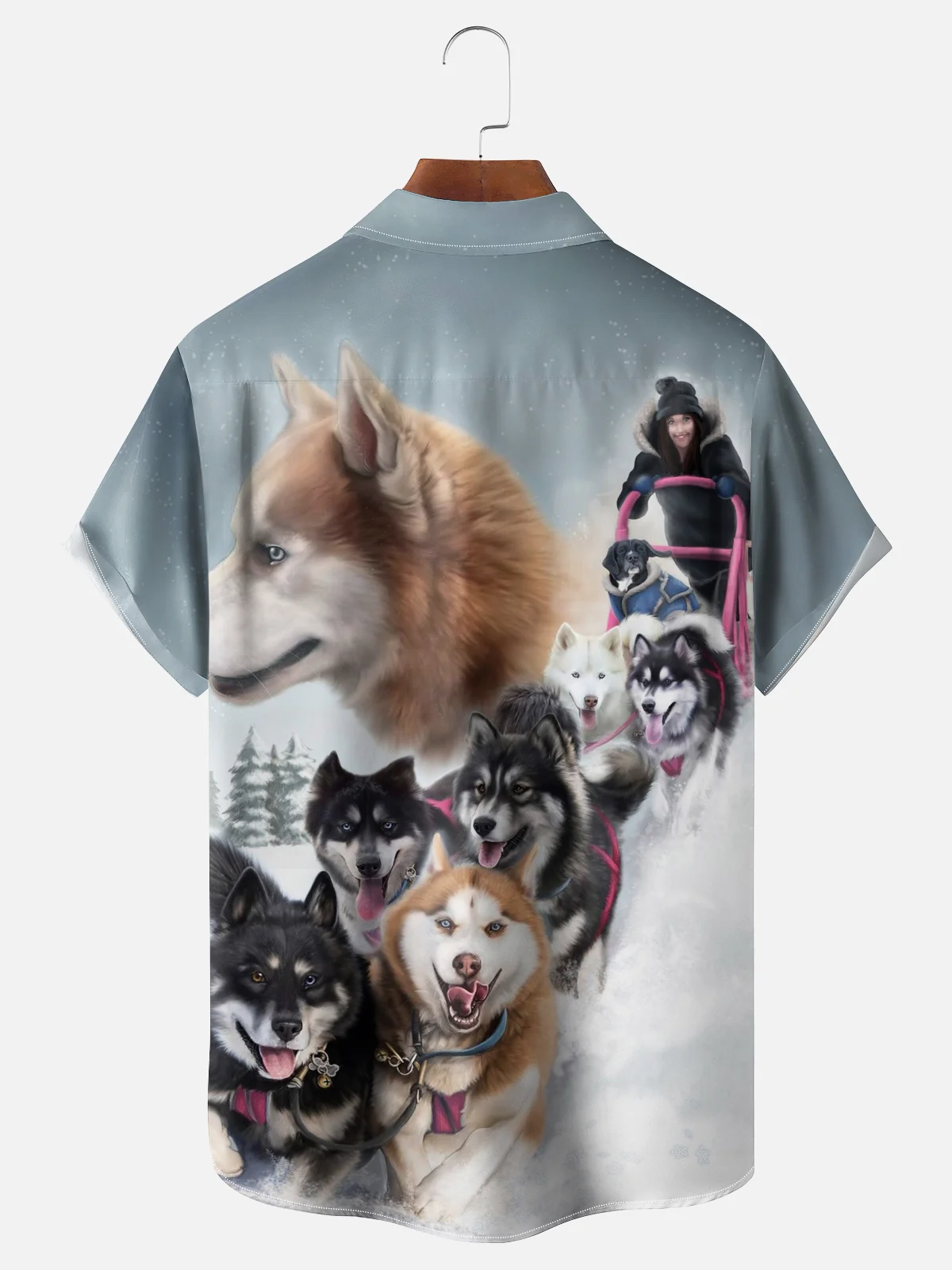 Moisture-wicking Canadian Fun Dog Sleds Chest Pocket Casual Shirt