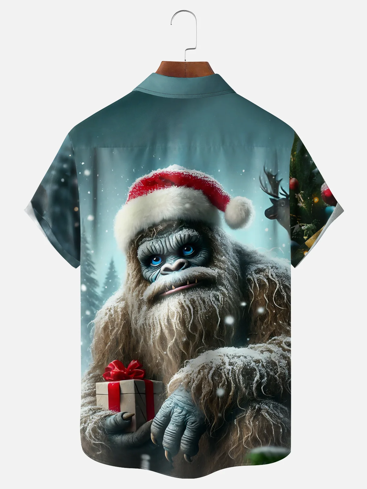 Moisture-wicking Christmas Fun Bigfoot Chest Pocket Casual Shirt