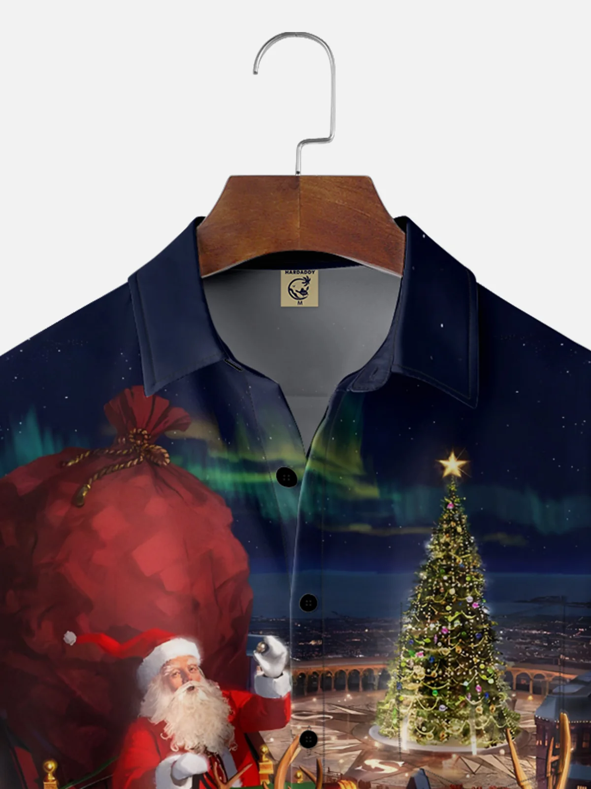 Moisture-wicking Christmas Tree Santa Claus Christmas Elk Chest Pocket Casual Shirt