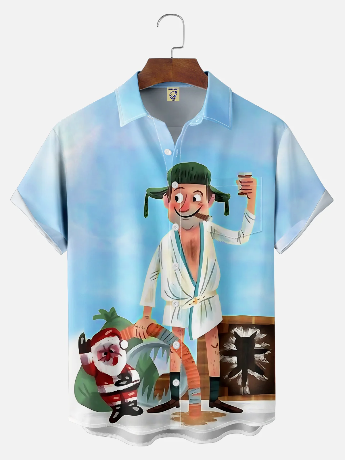 Big Size Moisture Wicking Crazy Christmas Vacation Eddie Chest Pocket Hawaiian Shirt