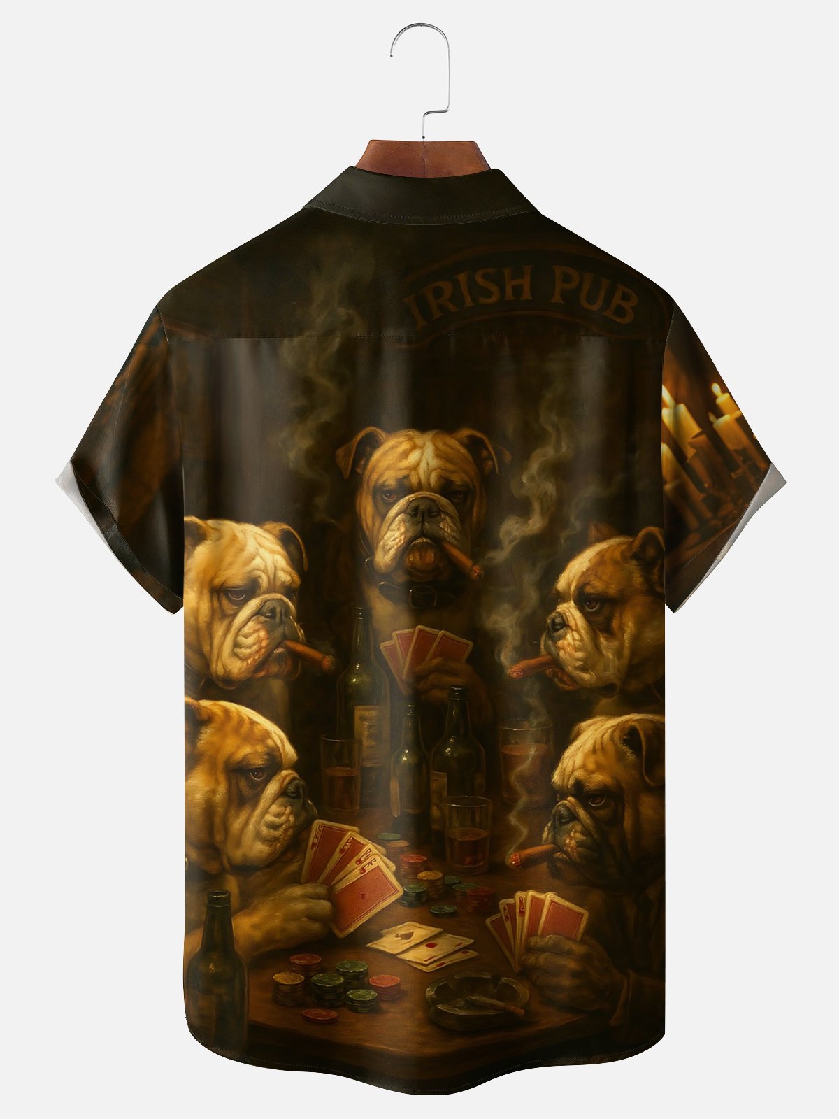 Moisture-wicking Fun Dog Poker Cards Chest Pocket Casual Shirt