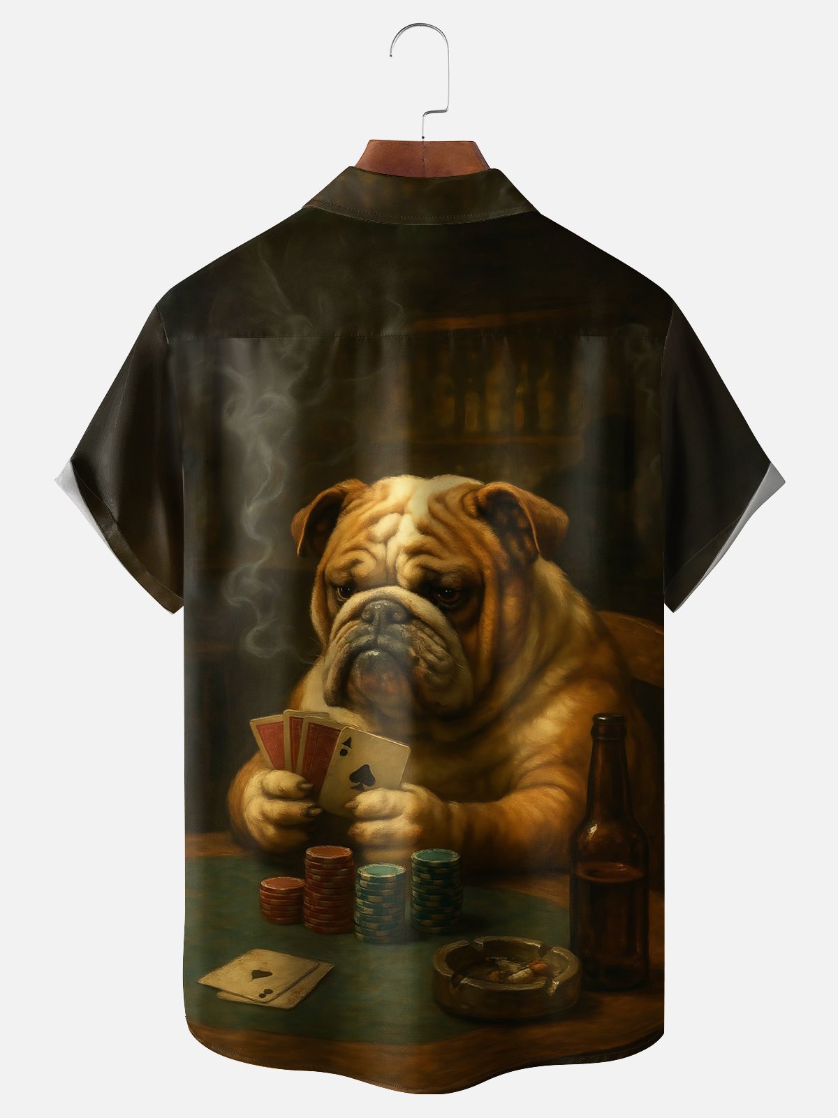 Moisture-wicking Fun Dog Poker Cards Chest Pocket Casual Shirt