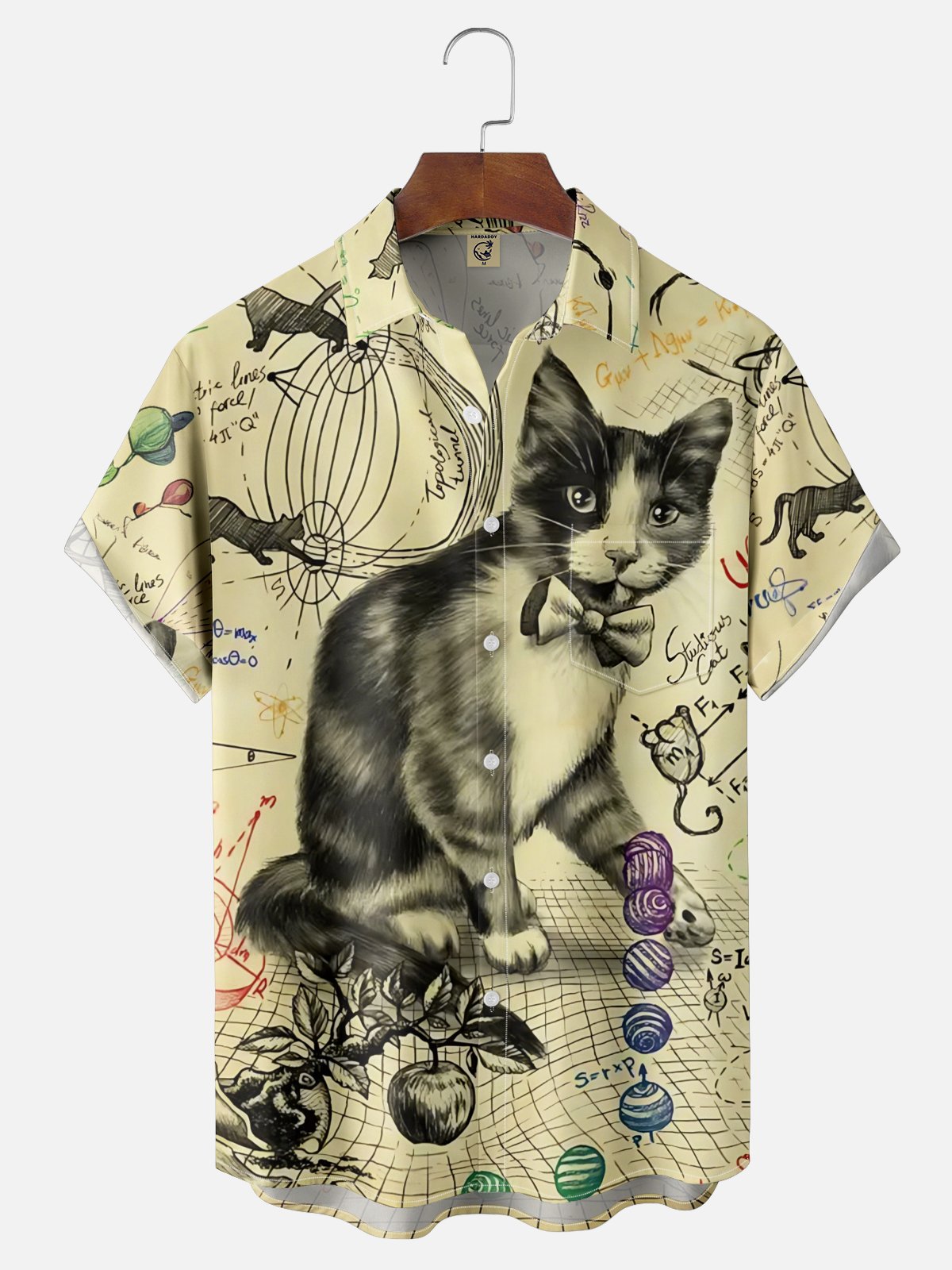 Moisture Wicking Schrödinger's Box Cat Chest Pocket, Hawaiian Shirt