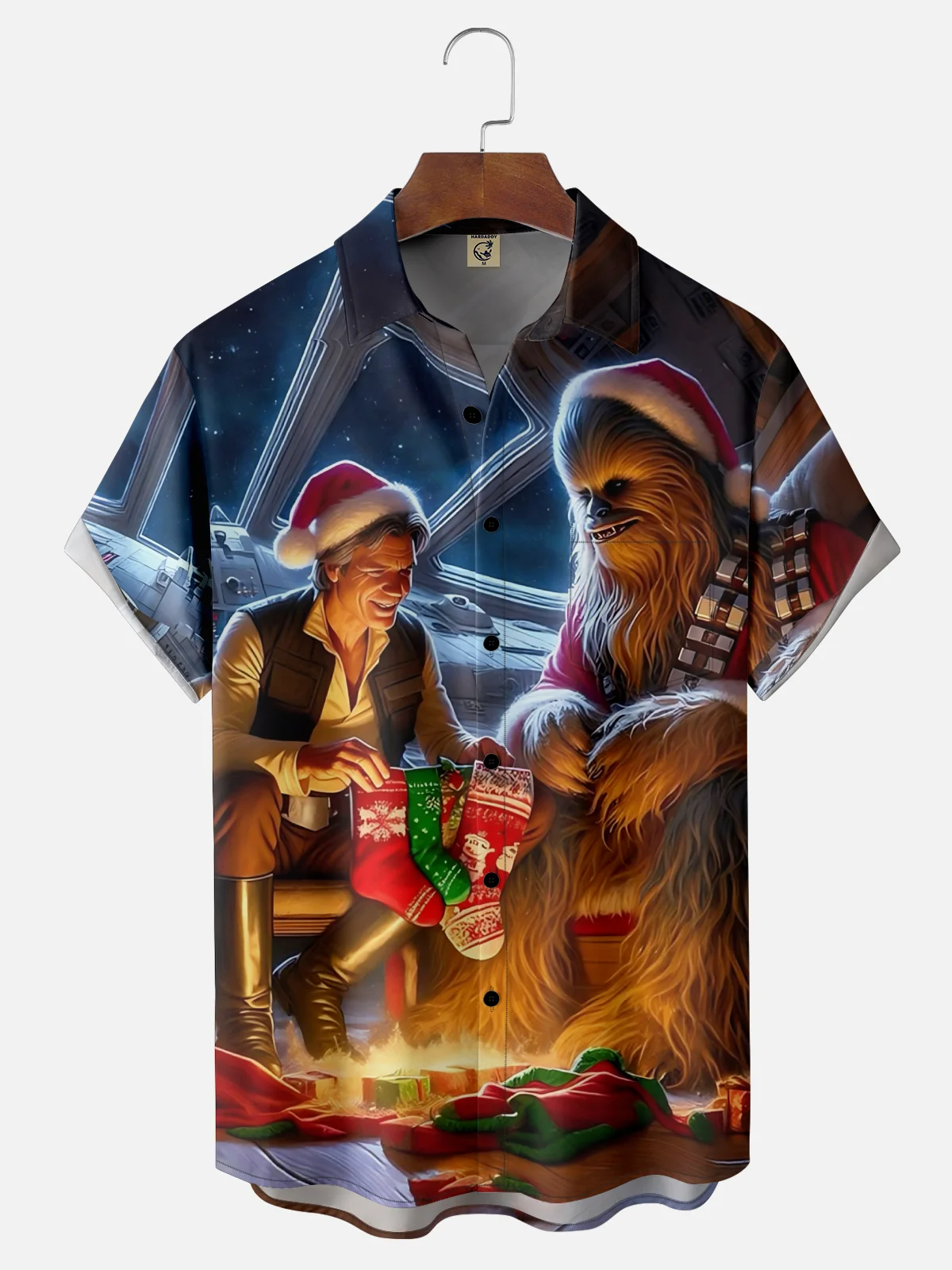 Moisture-wicking Christmas Santa hat Star Chest Pocket Casual Shirt