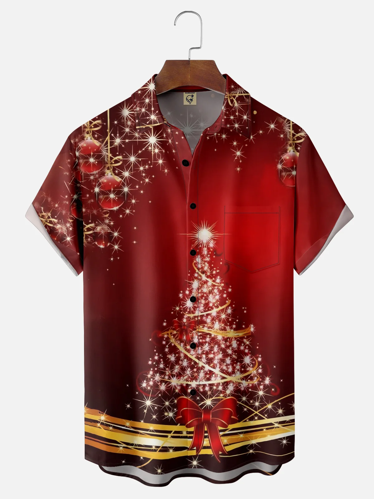 Moisture-wicking Christmas Art Christmas Tree Chest Pocket Casual Shirt