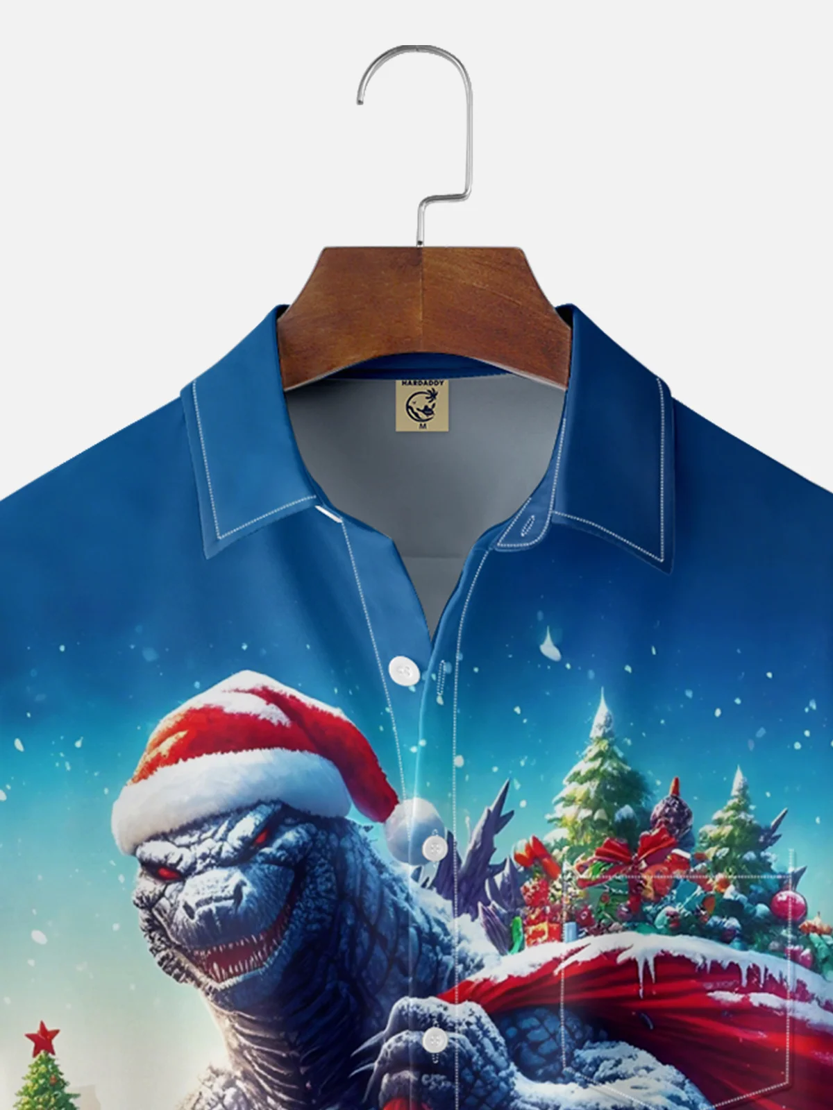 Moisture-wicking Christmas Fun Godzilla Christmas Tree Chest Pocket Casual Shirt