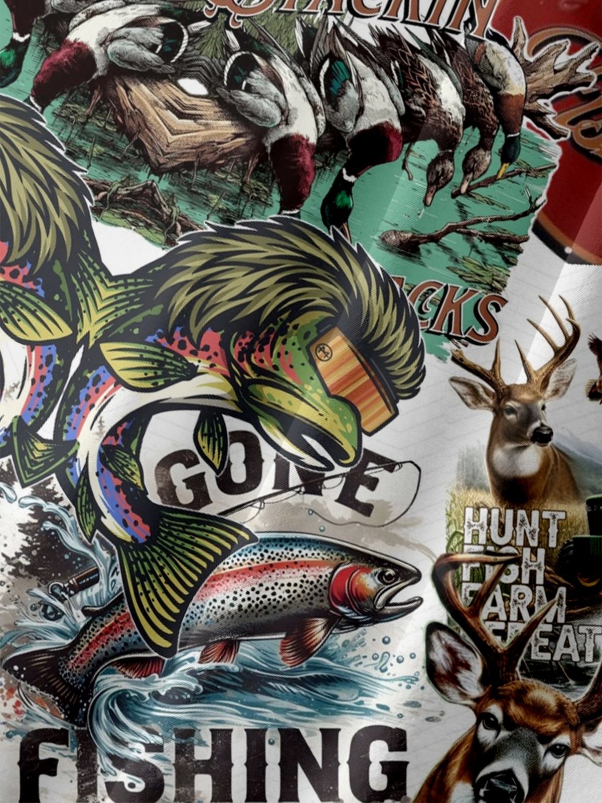 Moisture Wicking Gradient Colors Abstract Duck Hunting Deer Fishing Chest Pocket Hawaiian Shirt