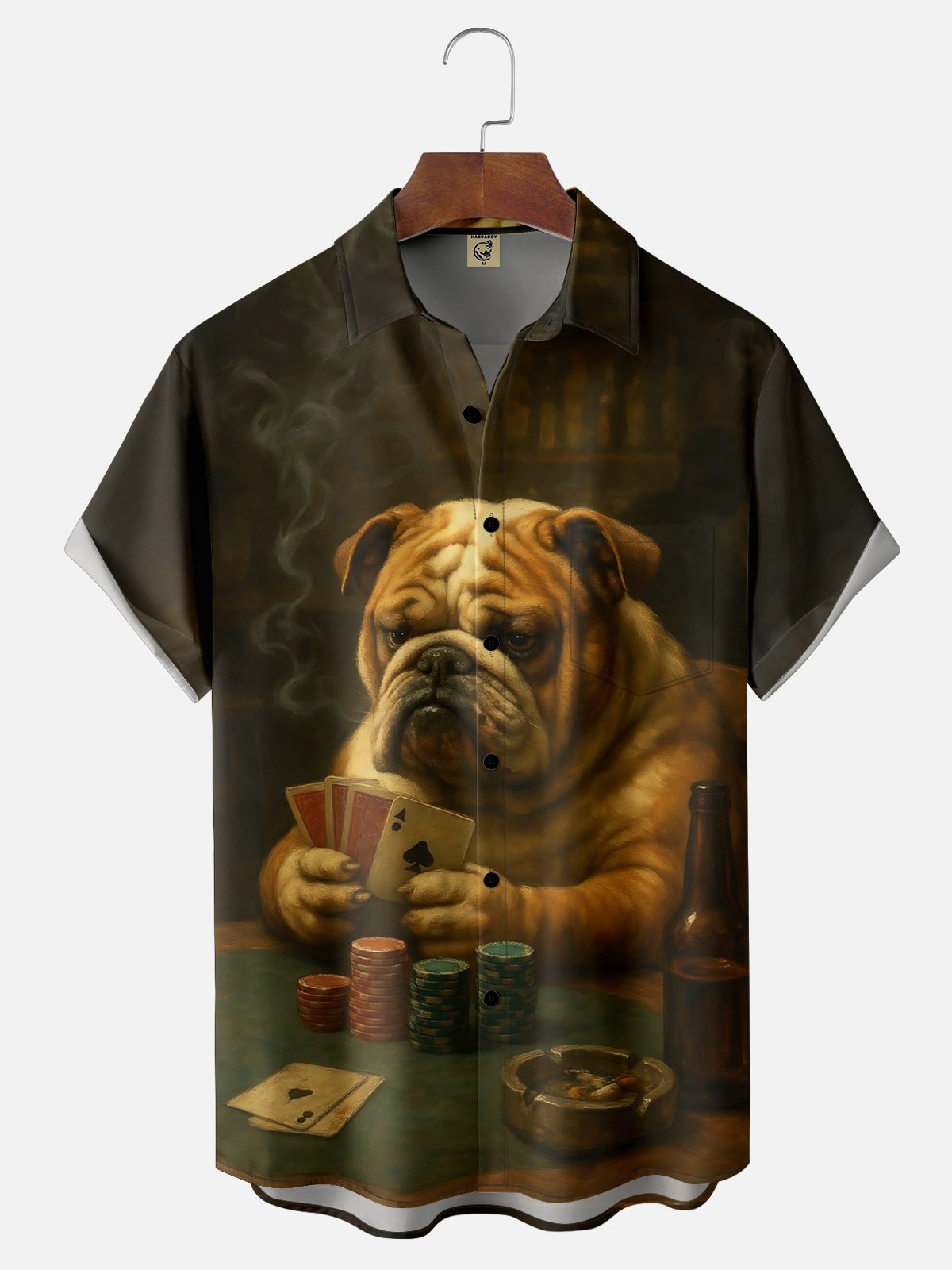 Moisture-wicking Fun Dog Poker Cards Chest Pocket Casual Shirt