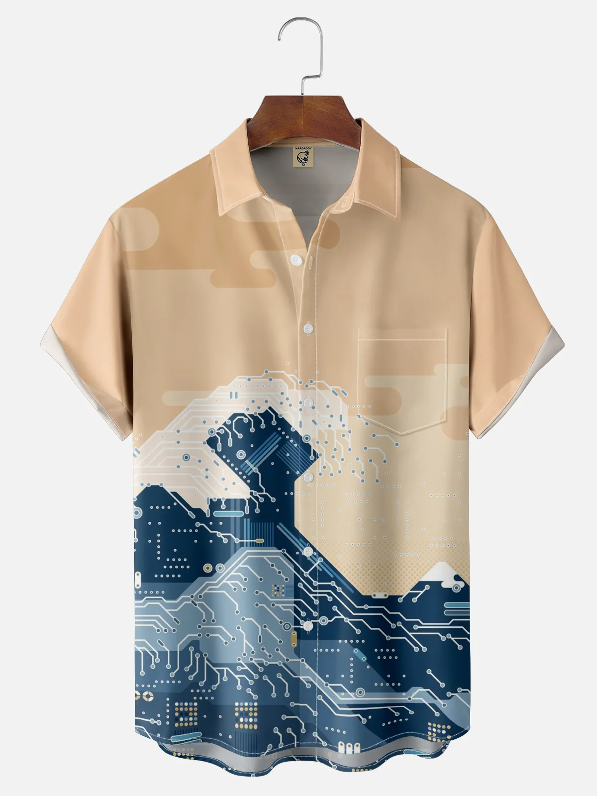 Moisture-wicking The Great Wave Circuit Board Chest Pocket Casual Shirt