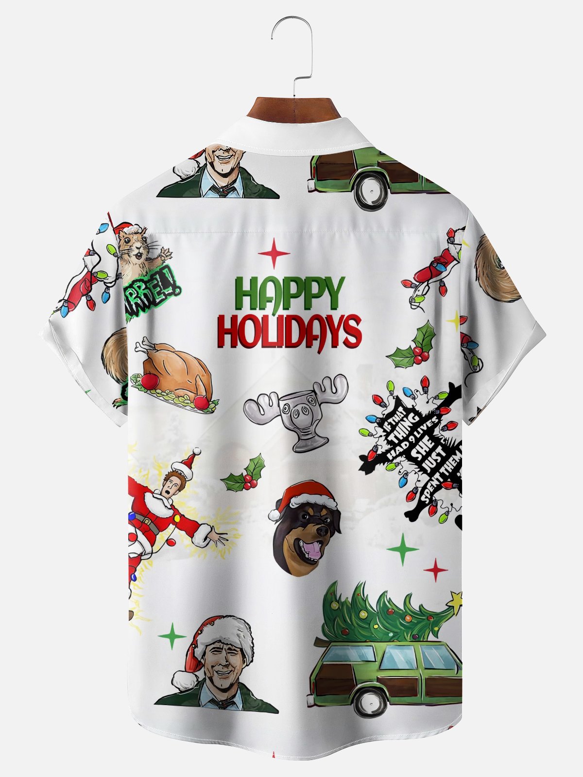 Moisture Wicking Crazy Christmas Vacation Eddie Chest Pocket Hawaiian Shirt