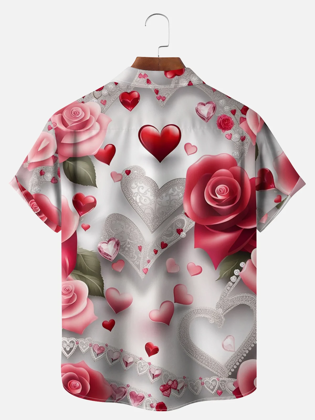Big Size Moisture-wicking Valentine's Day Rose Bigfoot Chest Pocket Hawaiian Shirt