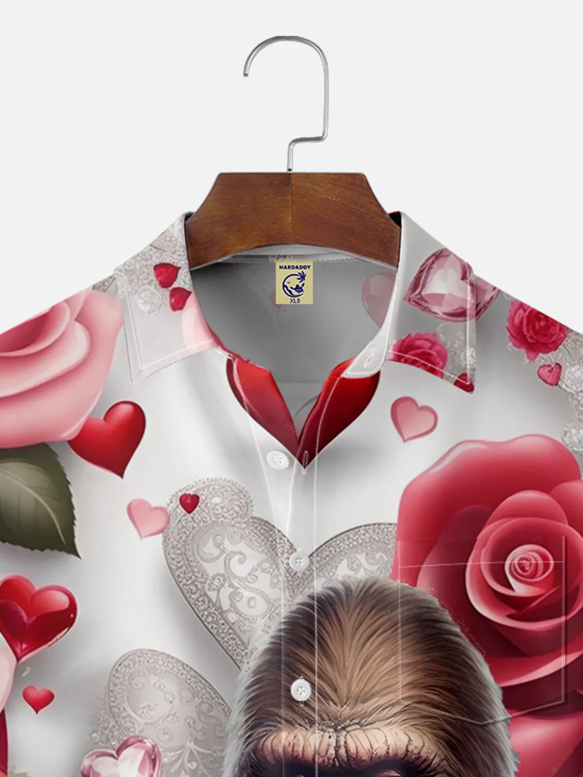 Big Size Moisture-wicking Valentine's Day Rose Bigfoot Chest Pocket Hawaiian Shirt