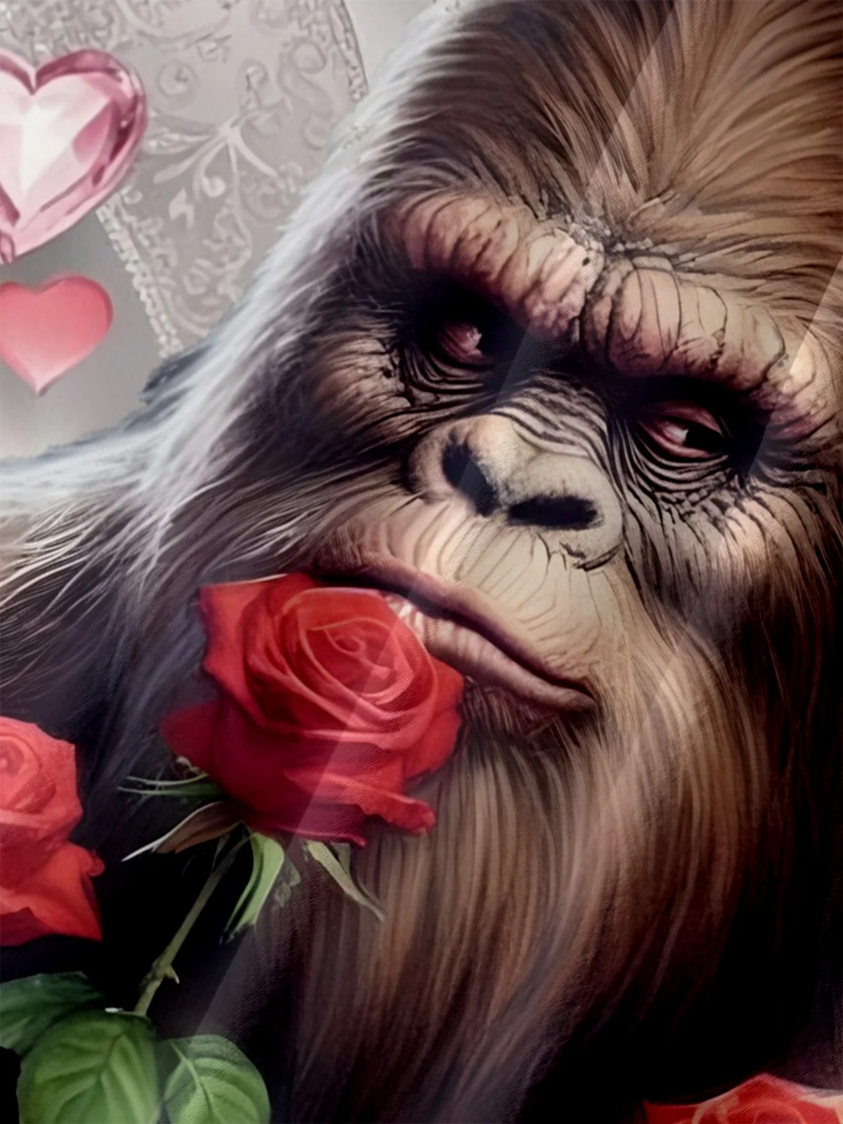 Big Size Moisture-wicking Valentine's Day Rose Bigfoot Chest Pocket Hawaiian Shirt