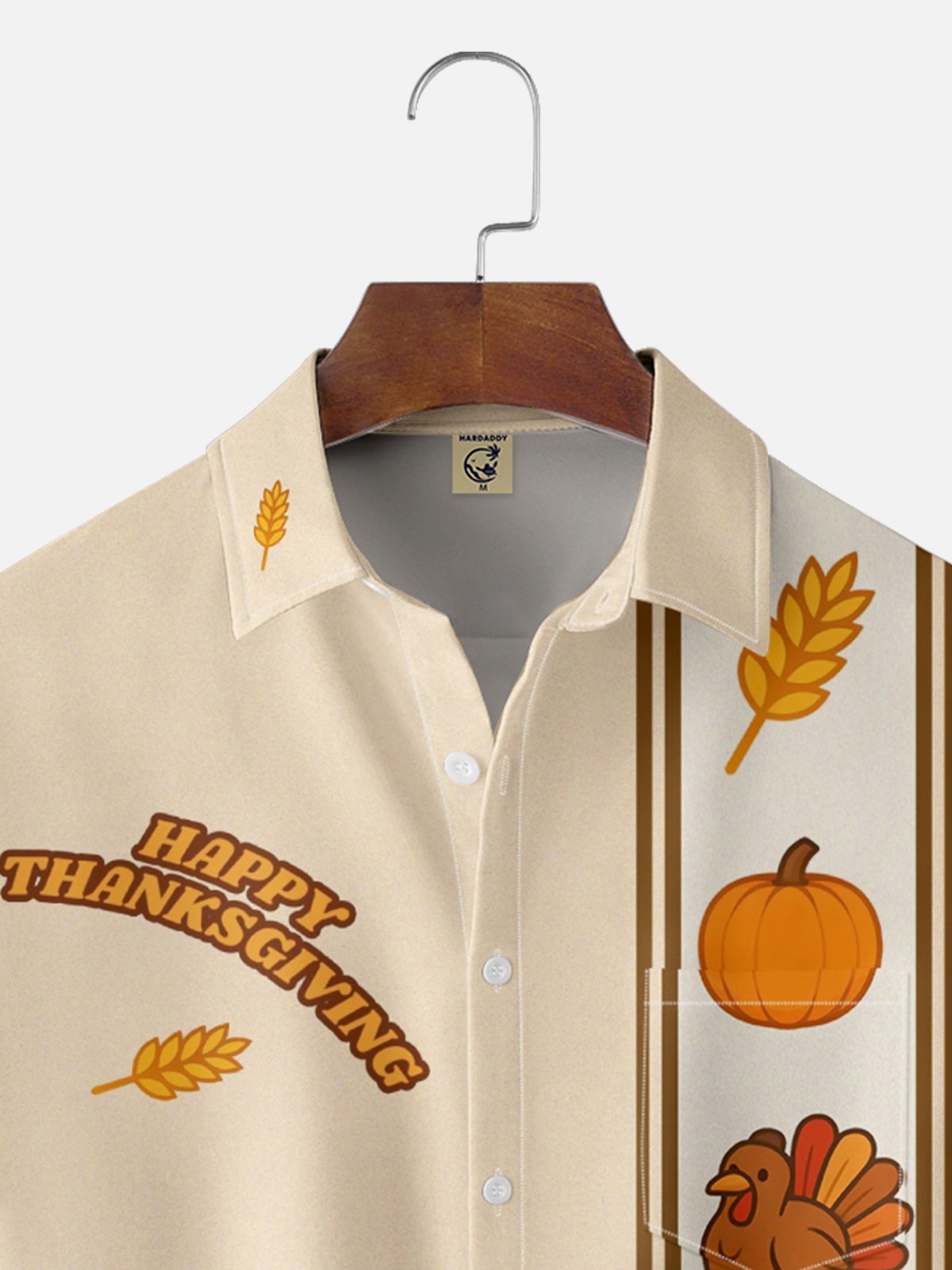 Moisture-wicking Thanksgiving Turkey Fun Pumpkin Chest Pocket Bowling Shirt