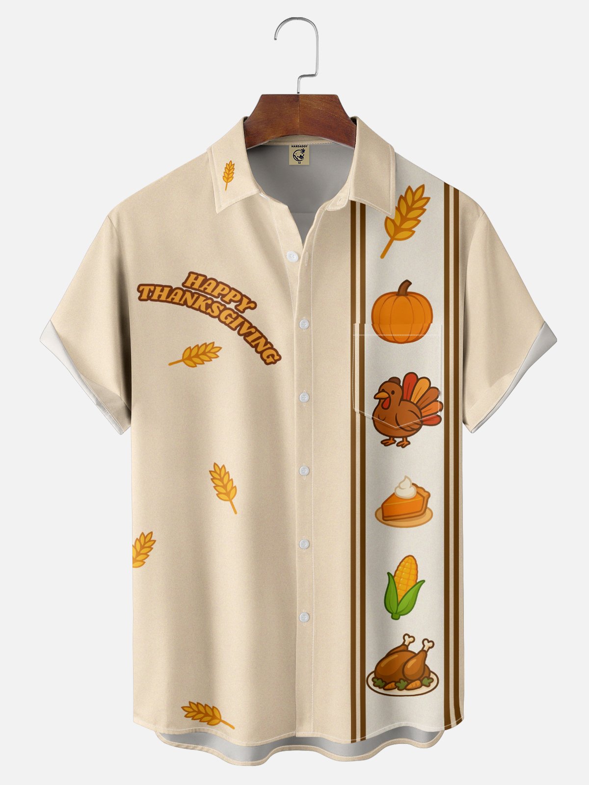 Moisture-wicking Thanksgiving Turkey Fun Pumpkin Chest Pocket Bowling Shirt