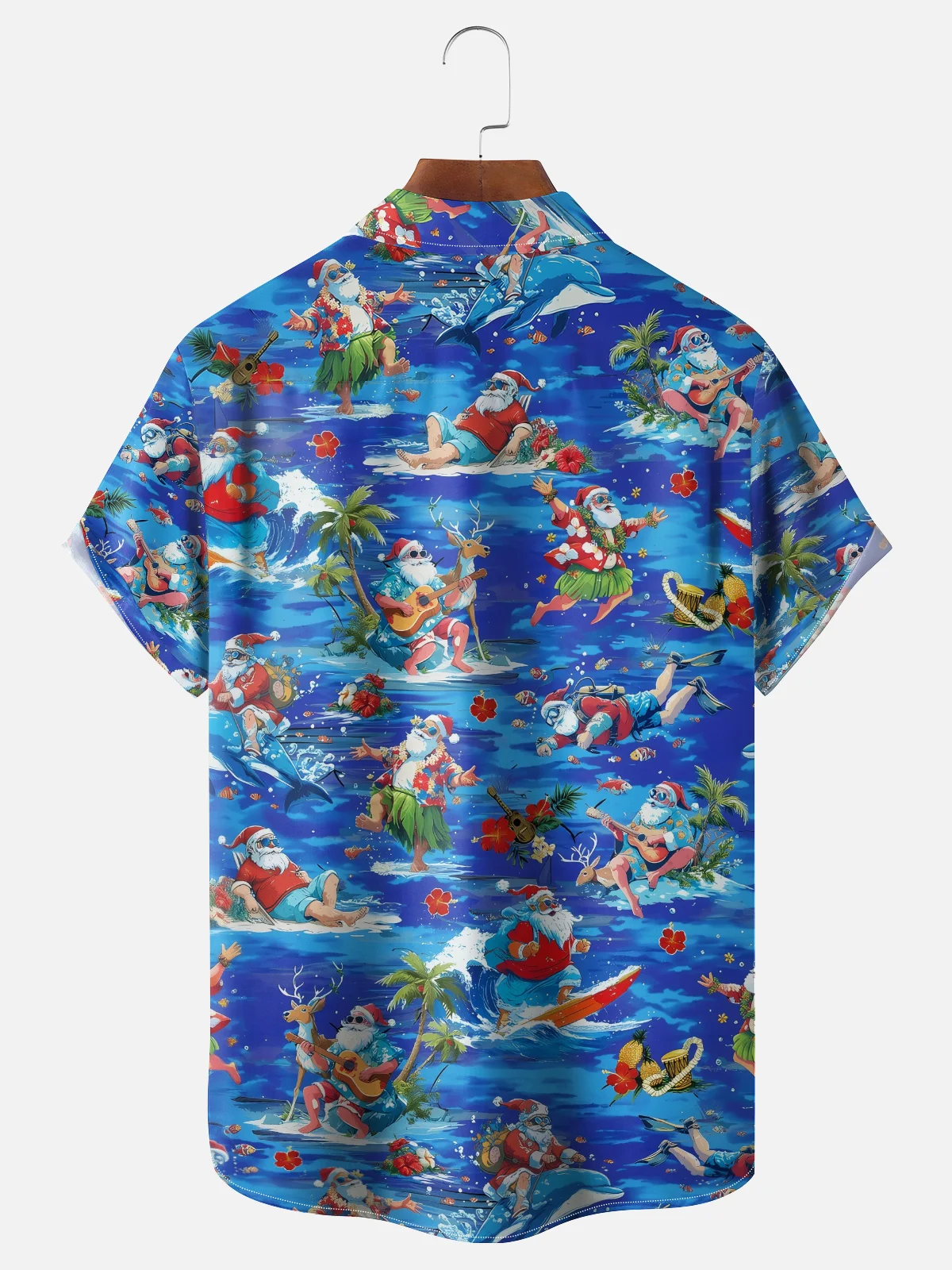 Tall Size Moisture-wicking Christmas Santa Claus Surfing Chest Pocket Casual Shirt
