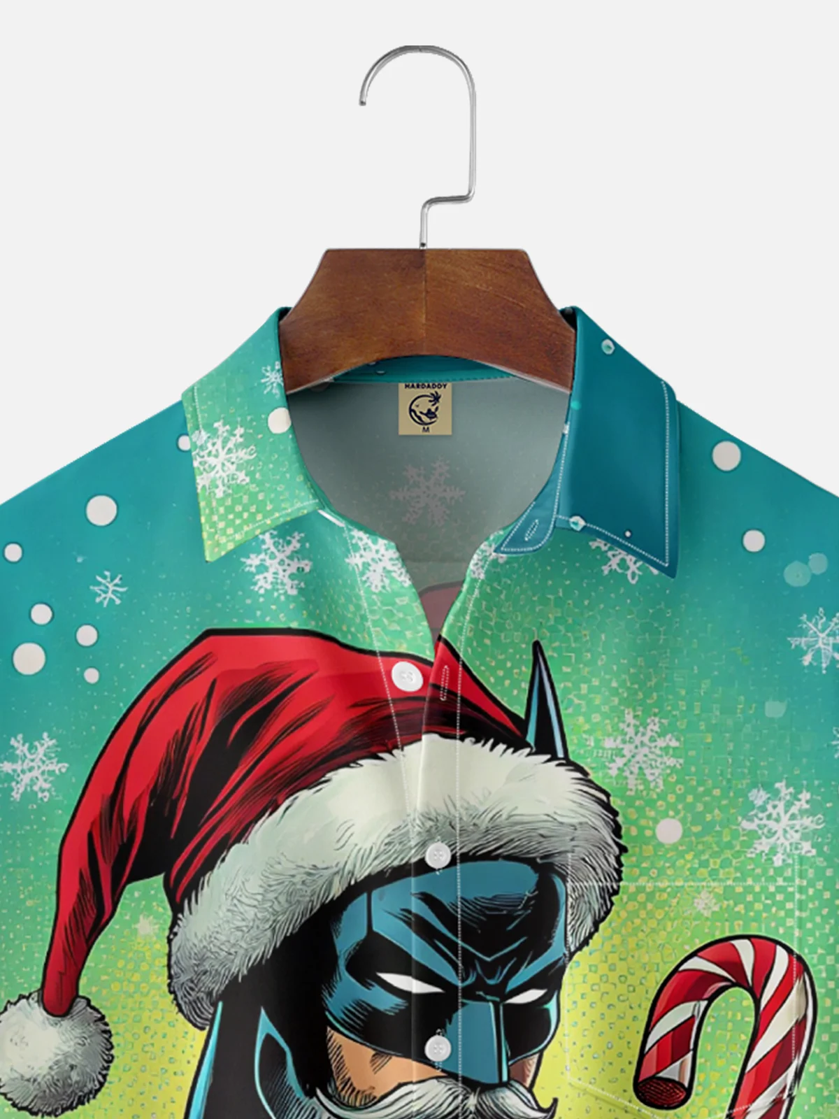 Tall Size Moisture-wicking Christmas Santa Candy Cane Chest Pocket Casual Shirt