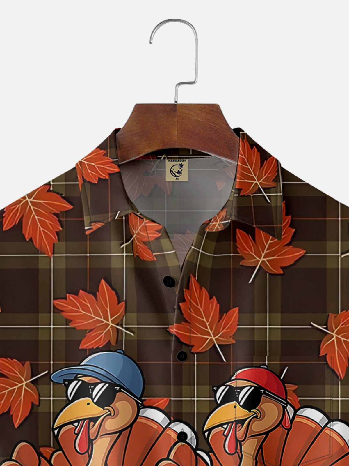Moisture-Wicking Fun Design With Turkey Maple Leaf And Checkered Patterns Chest Pocket Hawaiian Shirt