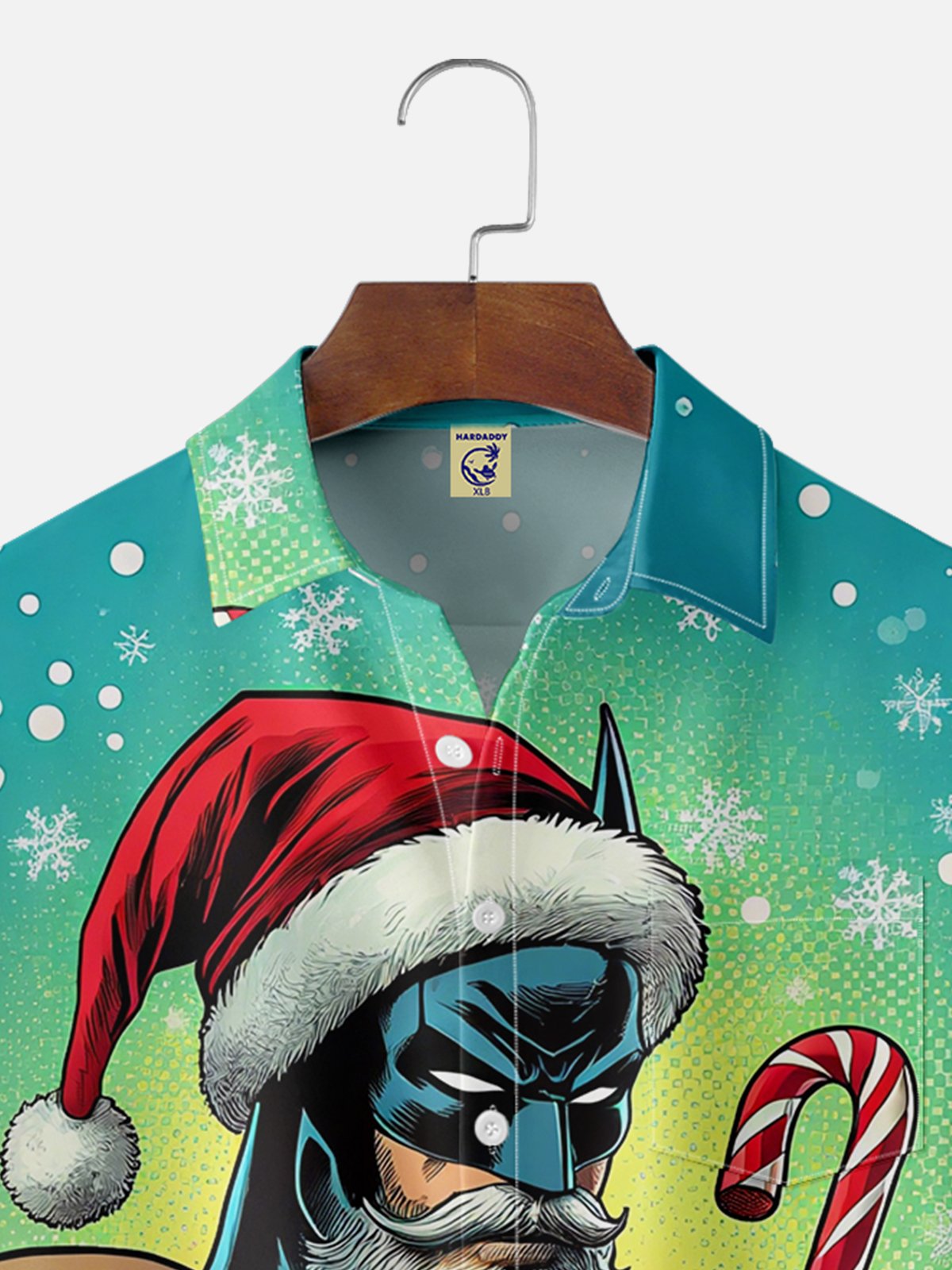 Big Size Moisture-wicking Christmas Santa Candy Cane Chest Pocket Casual Shirt