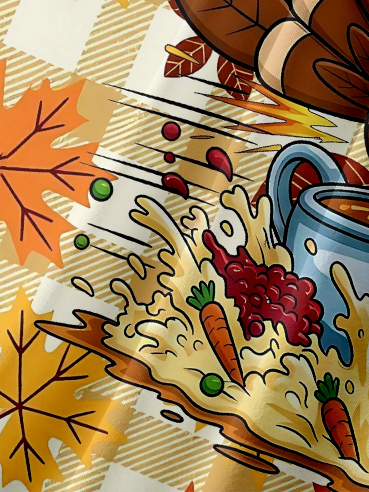 Moisture-Wicking Sweat-Wicking Fun Yacht Turkey Maple Leaf Checkered Chest Pocket Hawaiian Shirt