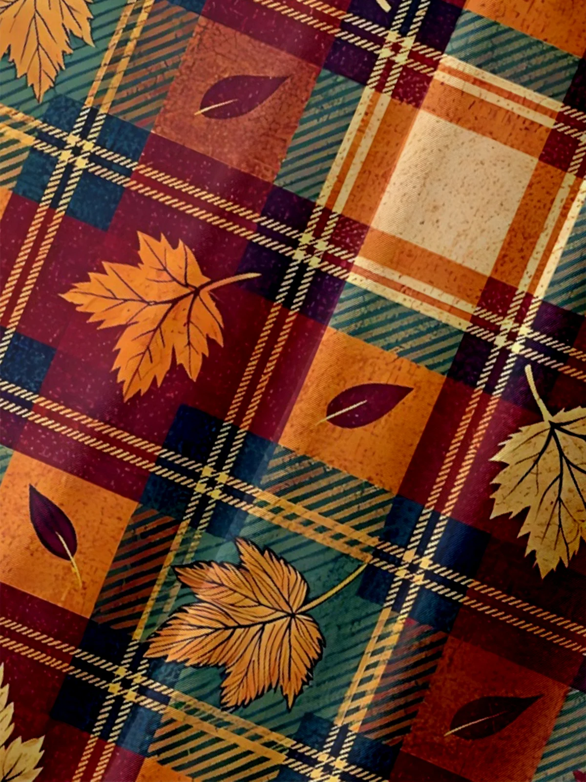 Moisture-Wicking Fun Design With Turkey Maple Leaf And Checkered Patterns Chest Pocket Hawaiian Shirt