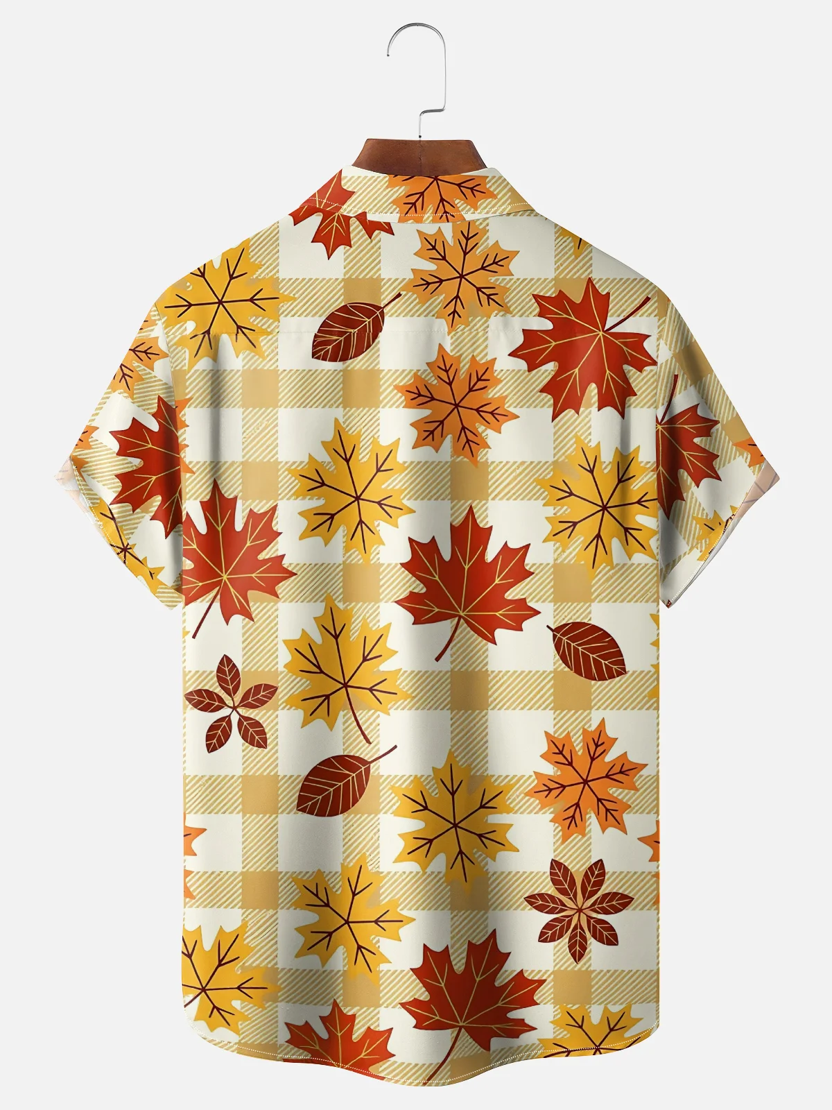 Moisture-Wicking Sweat-Wicking Fun Yacht Turkey Maple Leaf Checkered Chest Pocket Hawaiian Shirt