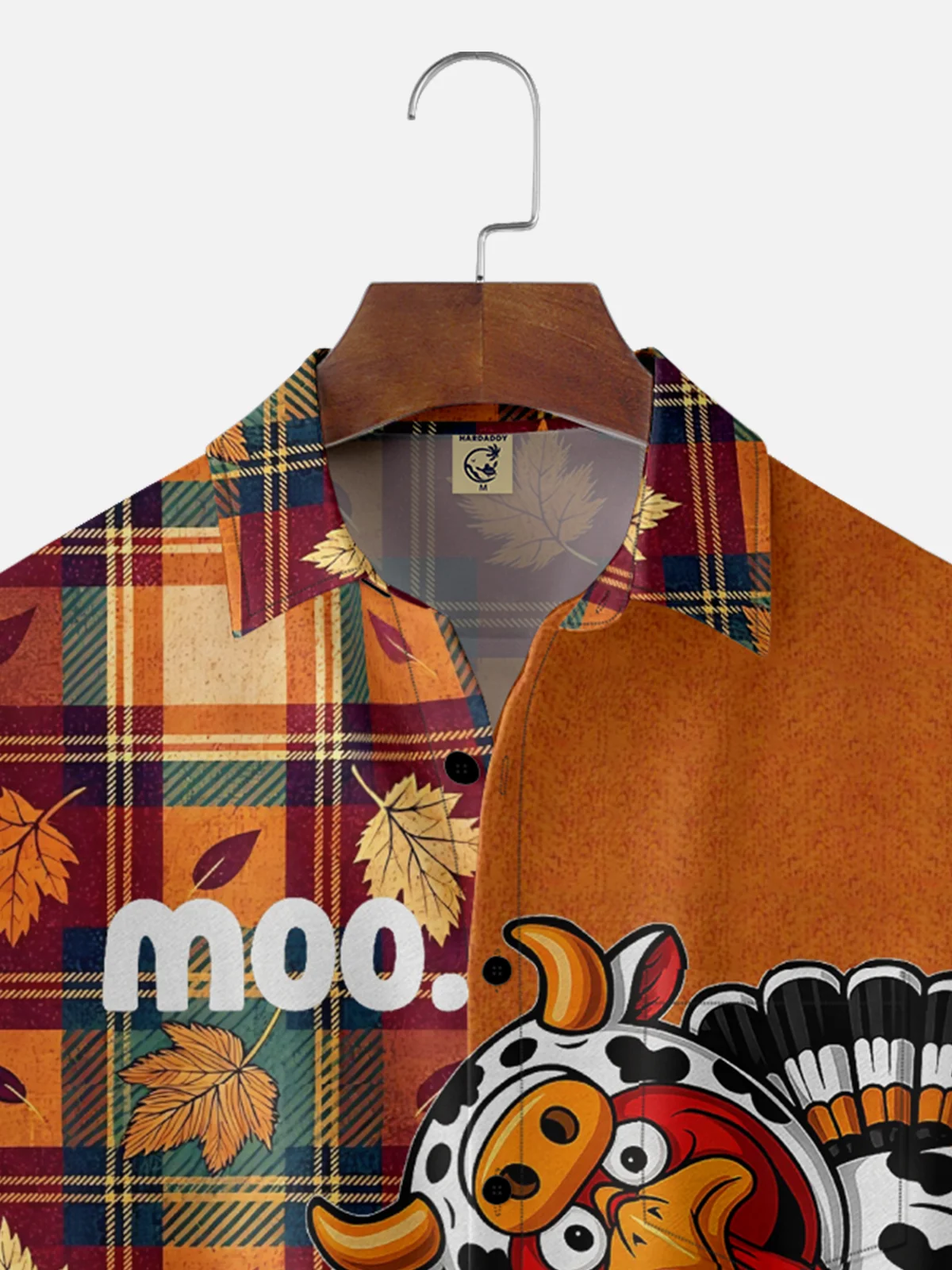 Moisture-Wicking Fun Design With Turkey Maple Leaf And Checkered Patterns Chest Pocket Hawaiian Shirt