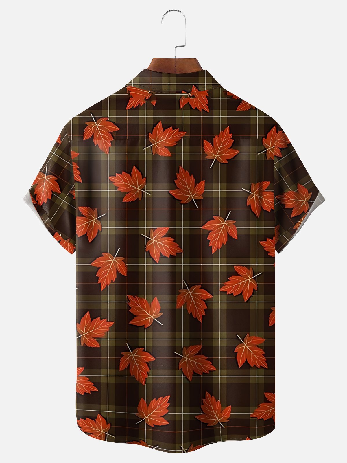 Moisture-Wicking Fun Design With Turkey Maple Leaf And Checkered Patterns Chest Pocket Hawaiian Shirt