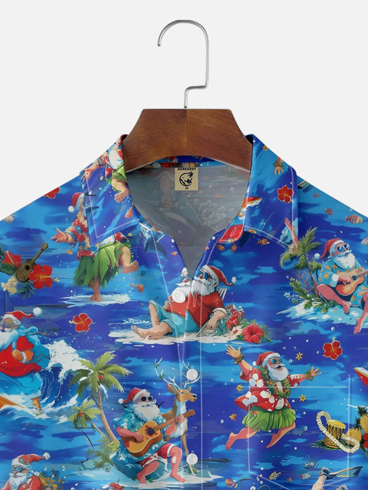 Tall Size Moisture-wicking Christmas Santa Claus Surfing Chest Pocket Casual Shirt