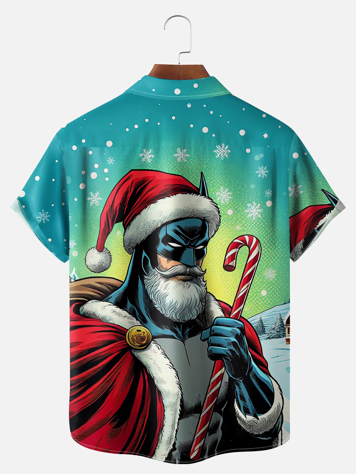 Big Size Moisture-wicking Christmas Santa Candy Cane Chest Pocket Casual Shirt