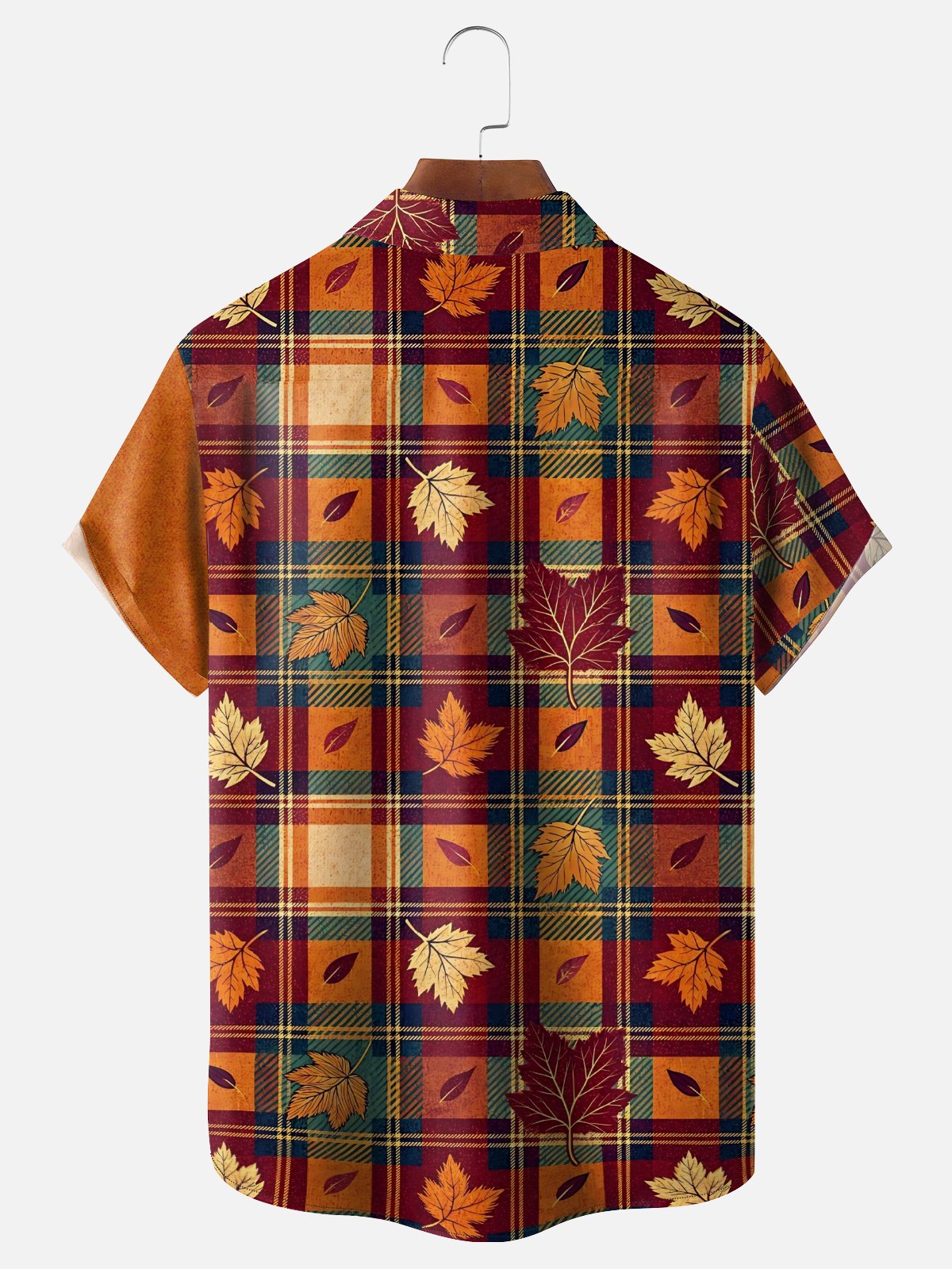Moisture-Wicking Fun Design With Turkey Maple Leaf And Checkered Patterns Chest Pocket Hawaiian Shirt